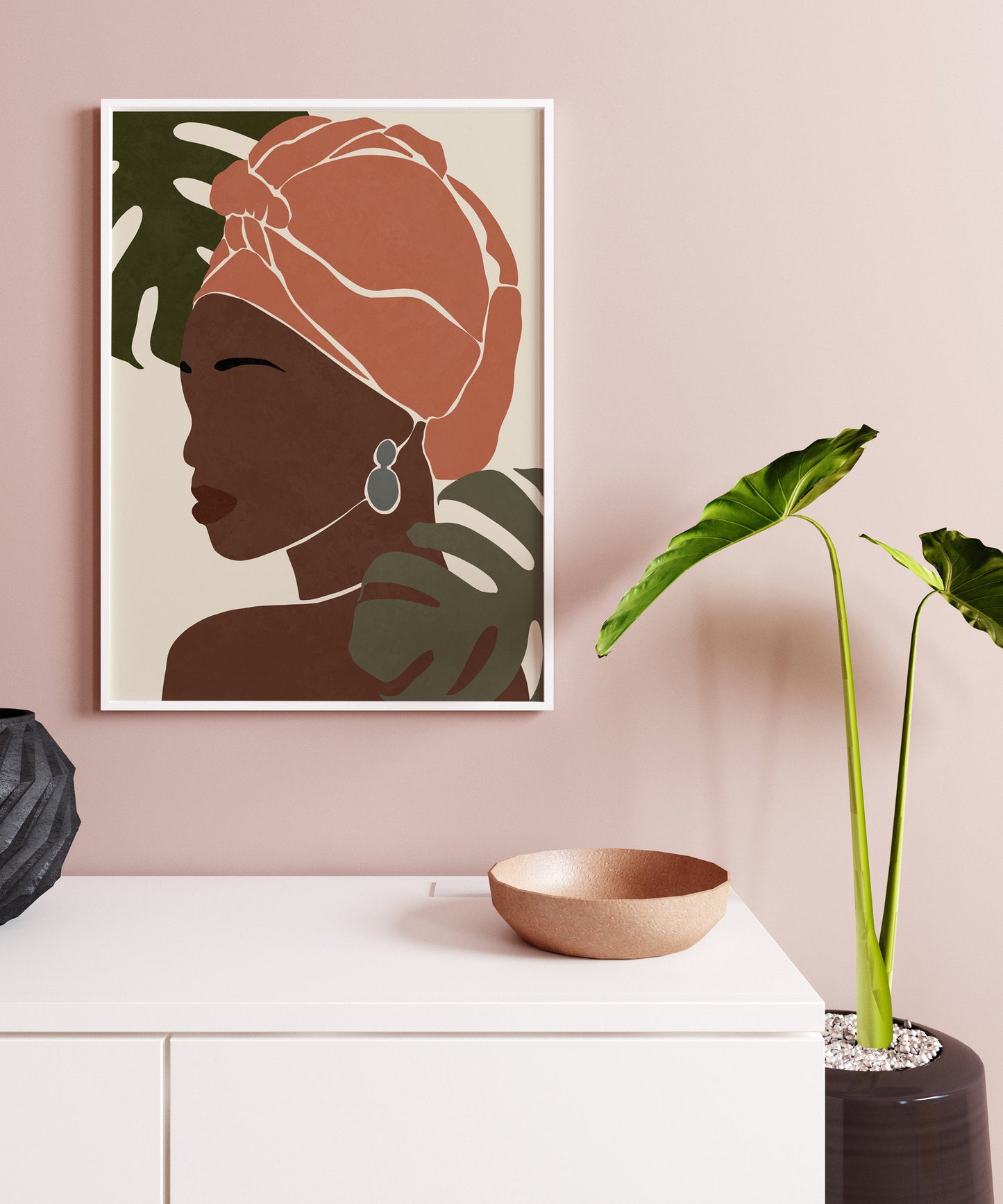 Black woman portrait African woman illustration African American woman art Boho woman art Female portrait art Woman printable wall art.