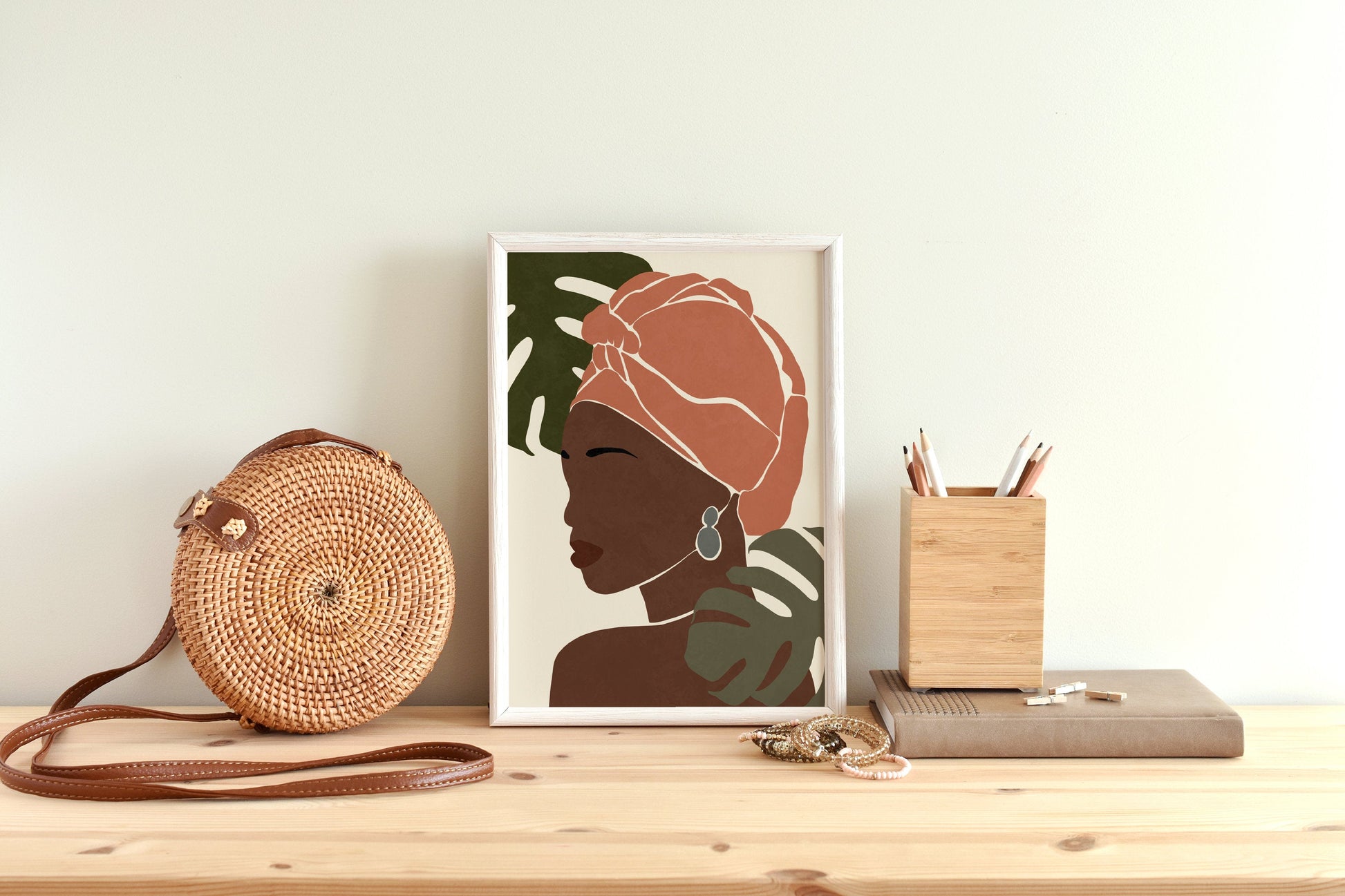 Black woman portrait African woman illustration African American woman art Boho woman art Female portrait art Woman printable wall art.