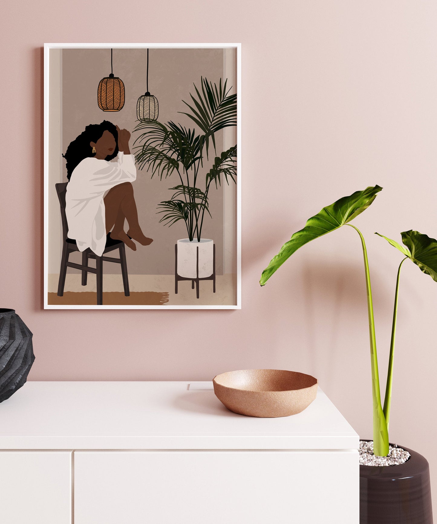 Black woman art African woman art Black girl print African American woman art Boho woman art Black girl Illustration print Instant download.