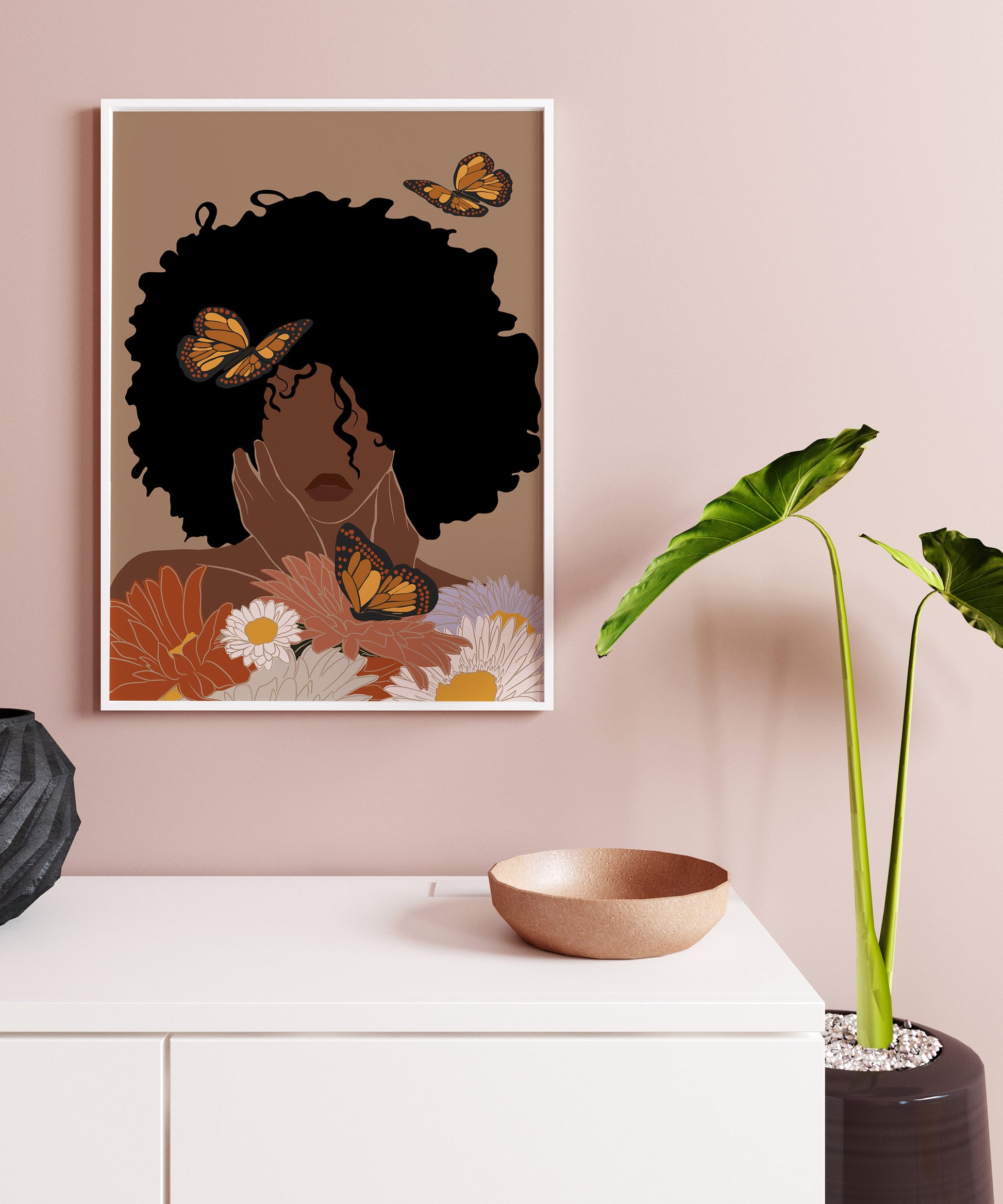 Black Woman Art, INSTANT DOWNLOAD, Flower Woman Art, Printable Art, Boho Wall Art,  Fashion print, Black Girl Art Print, Black Woman Art.