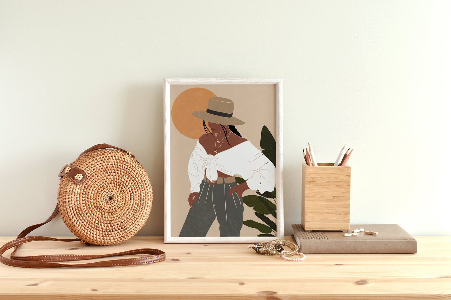 Black girl portrait with hat art African American woman art Black girl magic art Boho woman art Fashion print Black female print wall art.