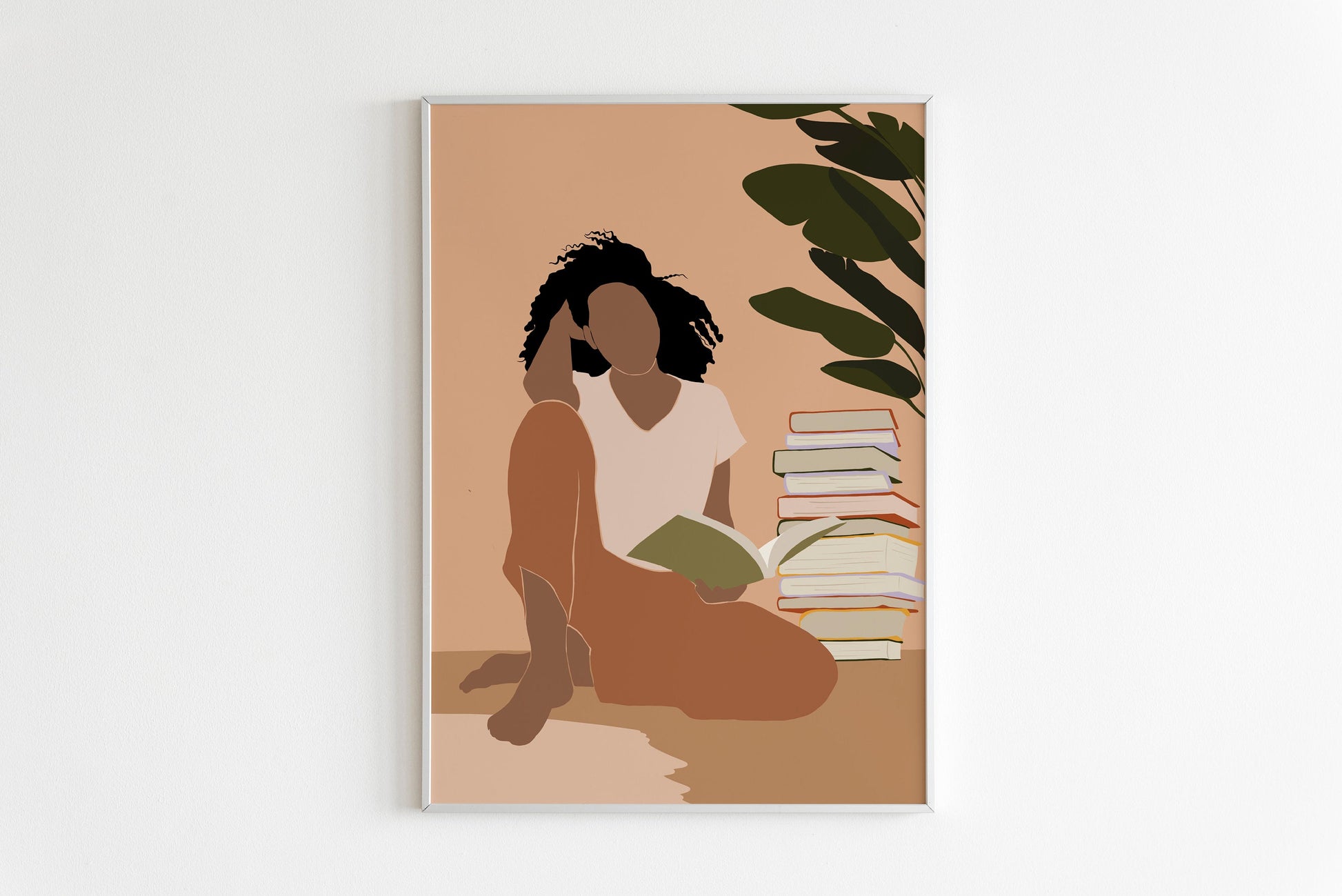 Black Woman Wall Art, INSTANT DOWNLOAD, Boho Wall Art Print, Printable Wall Art, Digital Art, African American Art, Girl Reading Book Art.