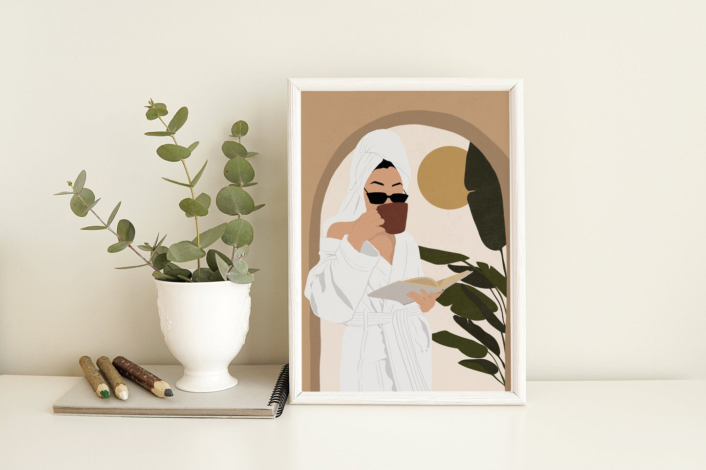 Woman Wall Art, Abstract Female Print, Coffee Lover Gift, Earthy Tone Print, Boho woman Wall Decor, Mid Century Print, Modern Girl Print.