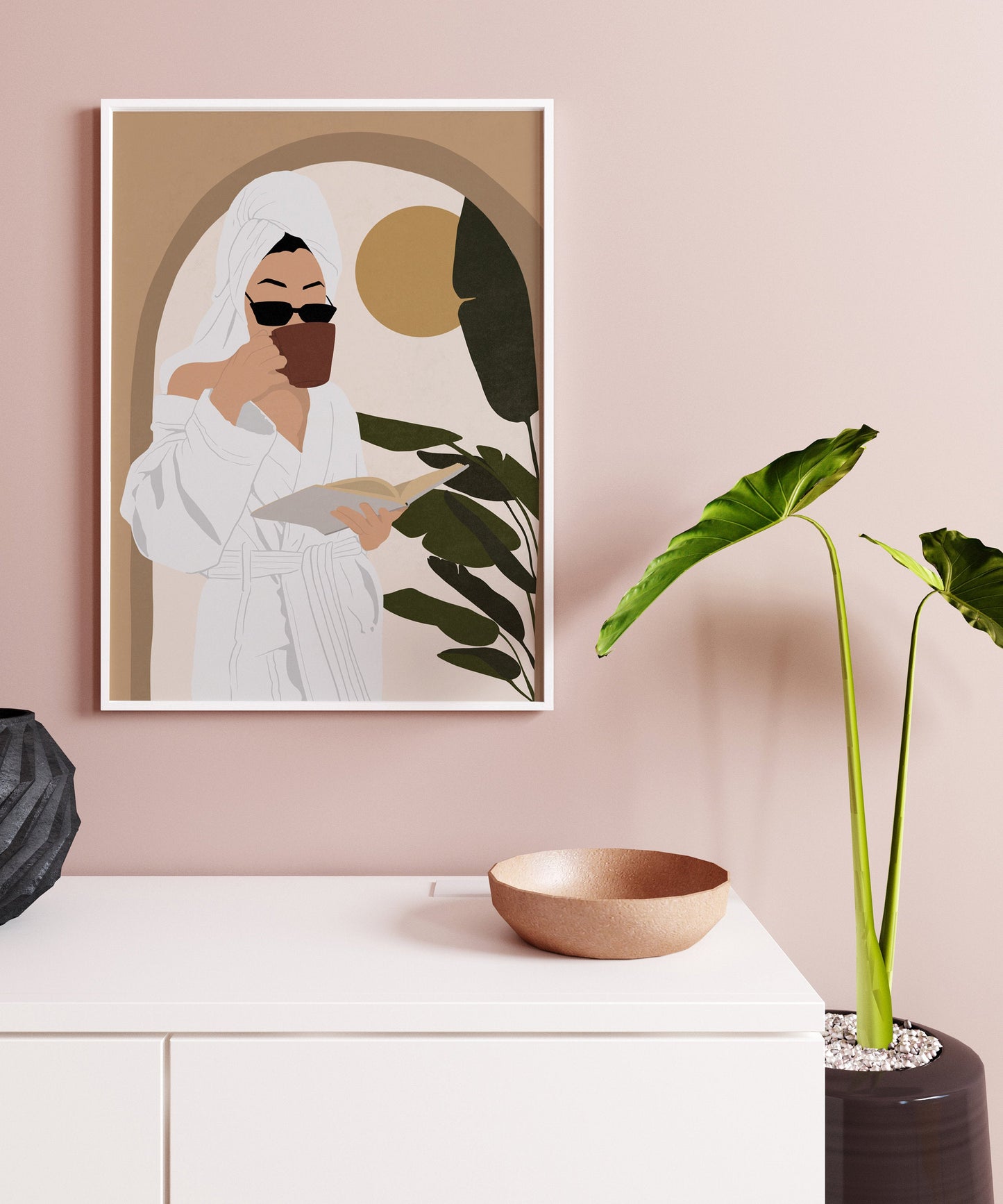 Woman Wall Art, Abstract Female Print, Coffee Lover Gift, Earthy Tone Print, Boho woman Wall Decor, Mid Century Print, Modern Girl Print.