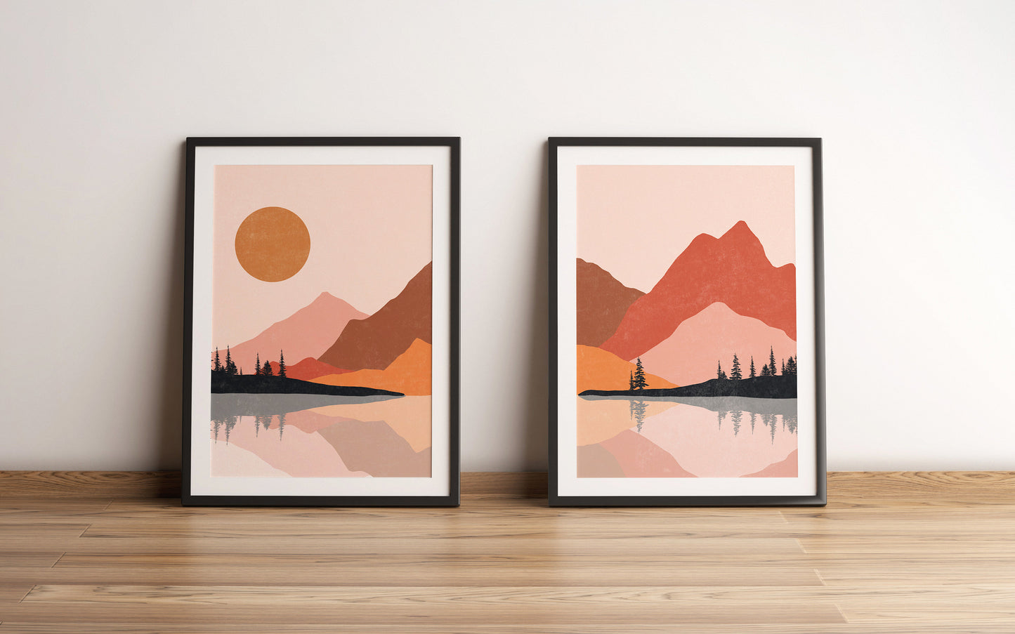 Mid Century Modern Sun Art Set of 2 Wall Art, Abstract Sun Wall Art Print, Boho Wall Art, Printable Art Print, Abstract Mountain Art.