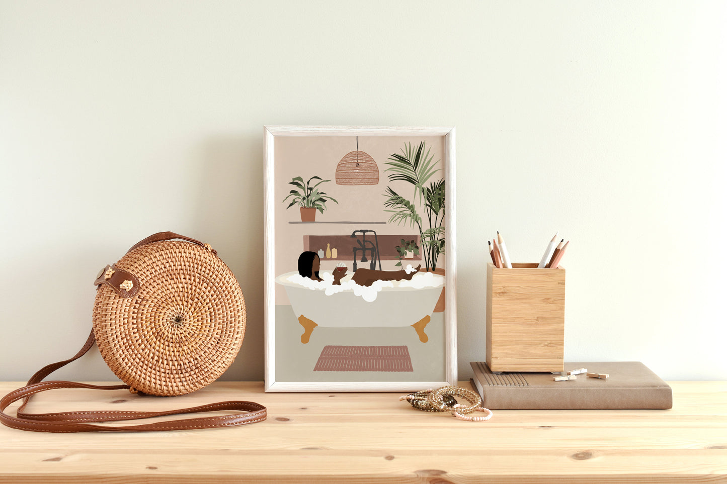 Black Woman Wall Art Earth tone wall art Black girl wall art African woman art Black woman print Fashion Print Bath Print Boho wall art.