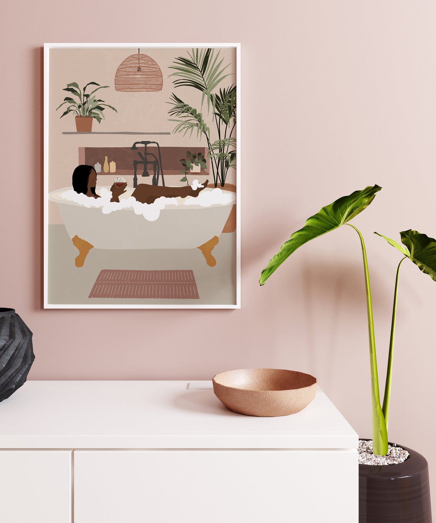 Black Woman Wall Art Earth tone wall art Black girl wall art African woman art Black woman print Fashion Print Bath Print Boho wall art.