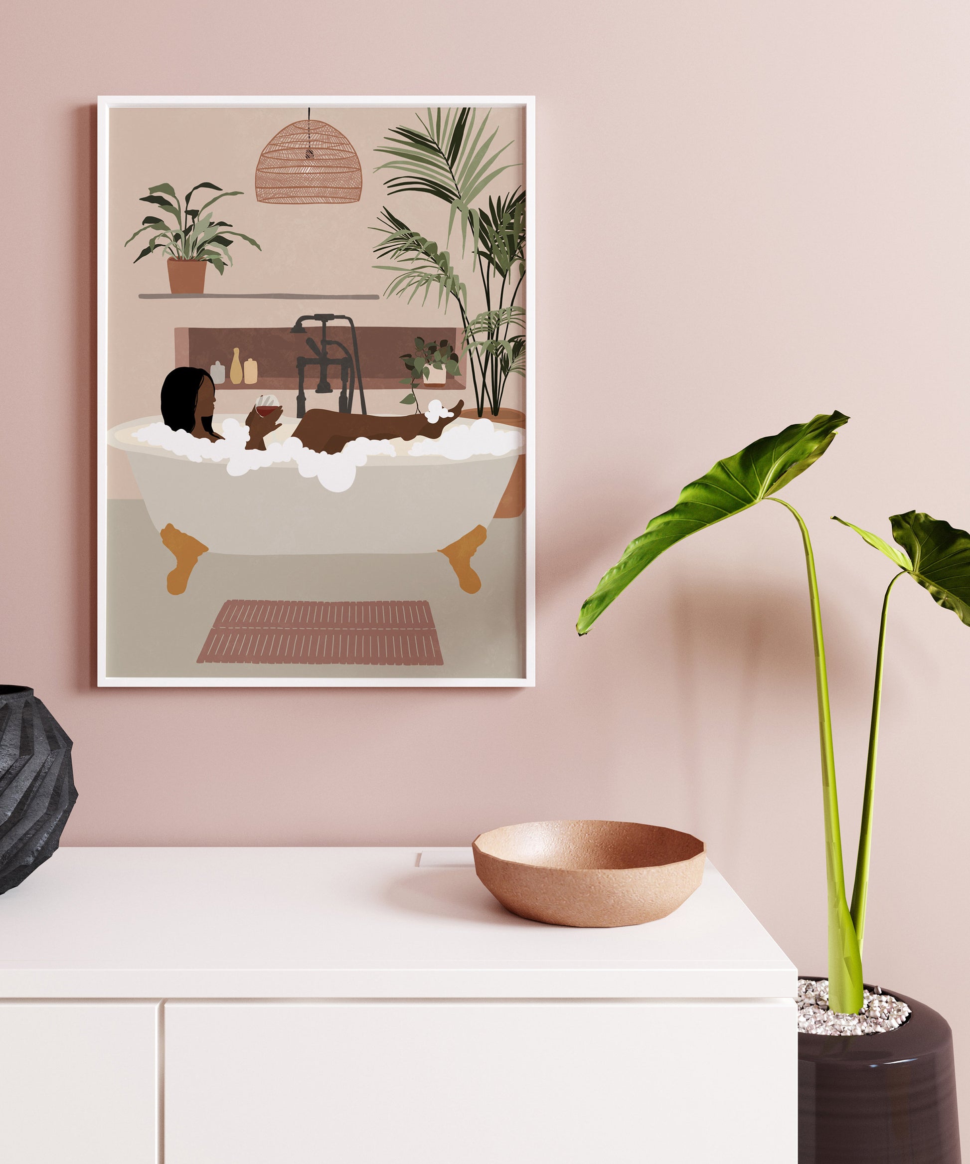 Black Woman Wall Art Earth tone wall art Black girl wall art African woman art Black woman print Fashion Print Bath Print Boho wall art.