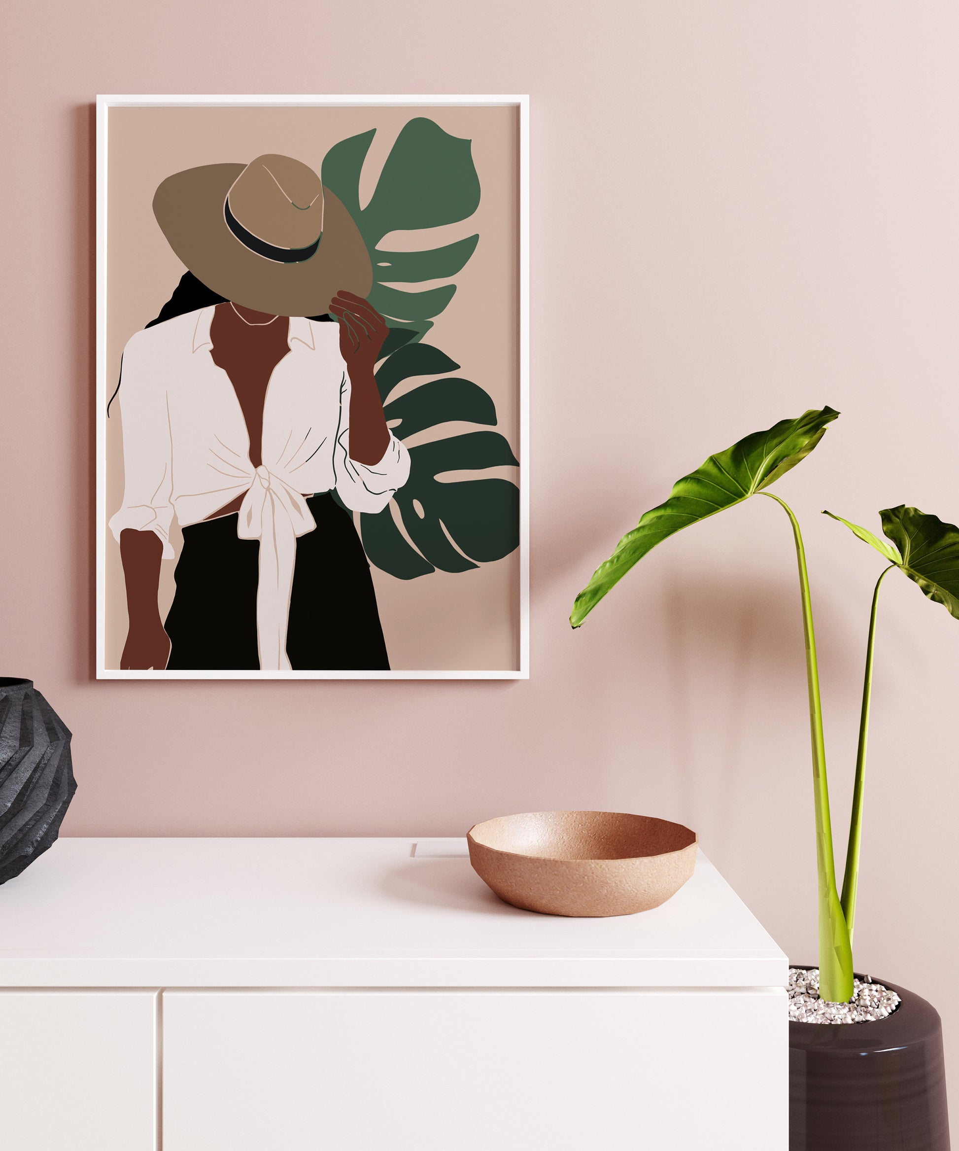 Afican American Woman Art, Black art, Black girl wall art, Blackfemale portrait, Boho woman art, Black girl poster, Girl with mostera print.