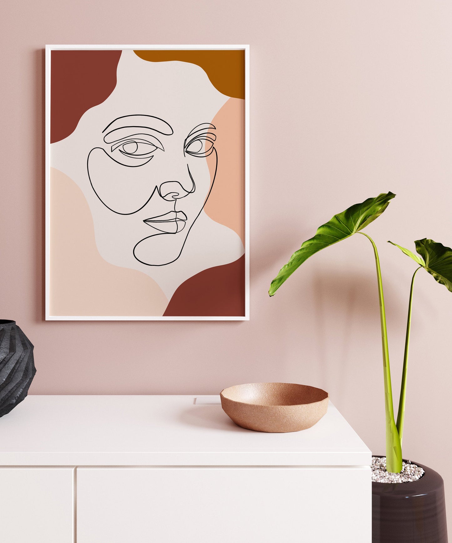 Line Art Woman, Face line poster, Single Line Drawing, Earth Tones Female face, Female figure printable wall art, Abstract poster, Wall art.