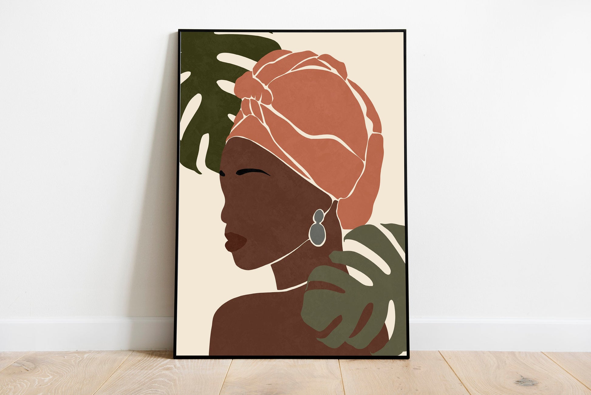 Black woman portrait African American woman art Boho woman art Female portrait art Woman wall art.