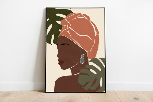 Black woman portrait African American woman art Boho woman art Female portrait art Woman wall art.