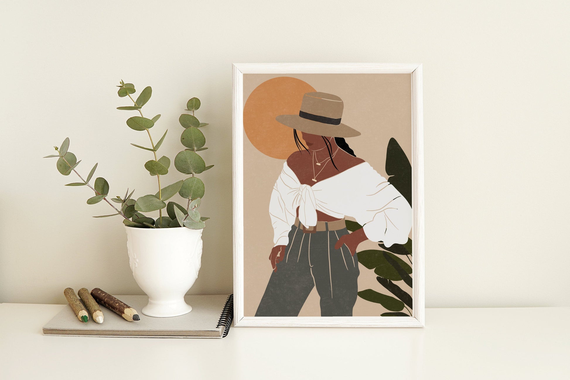 Black girl portrait with hat art African American woman art Black girl magic art Boho woman art Fashion print Black female print wall art.