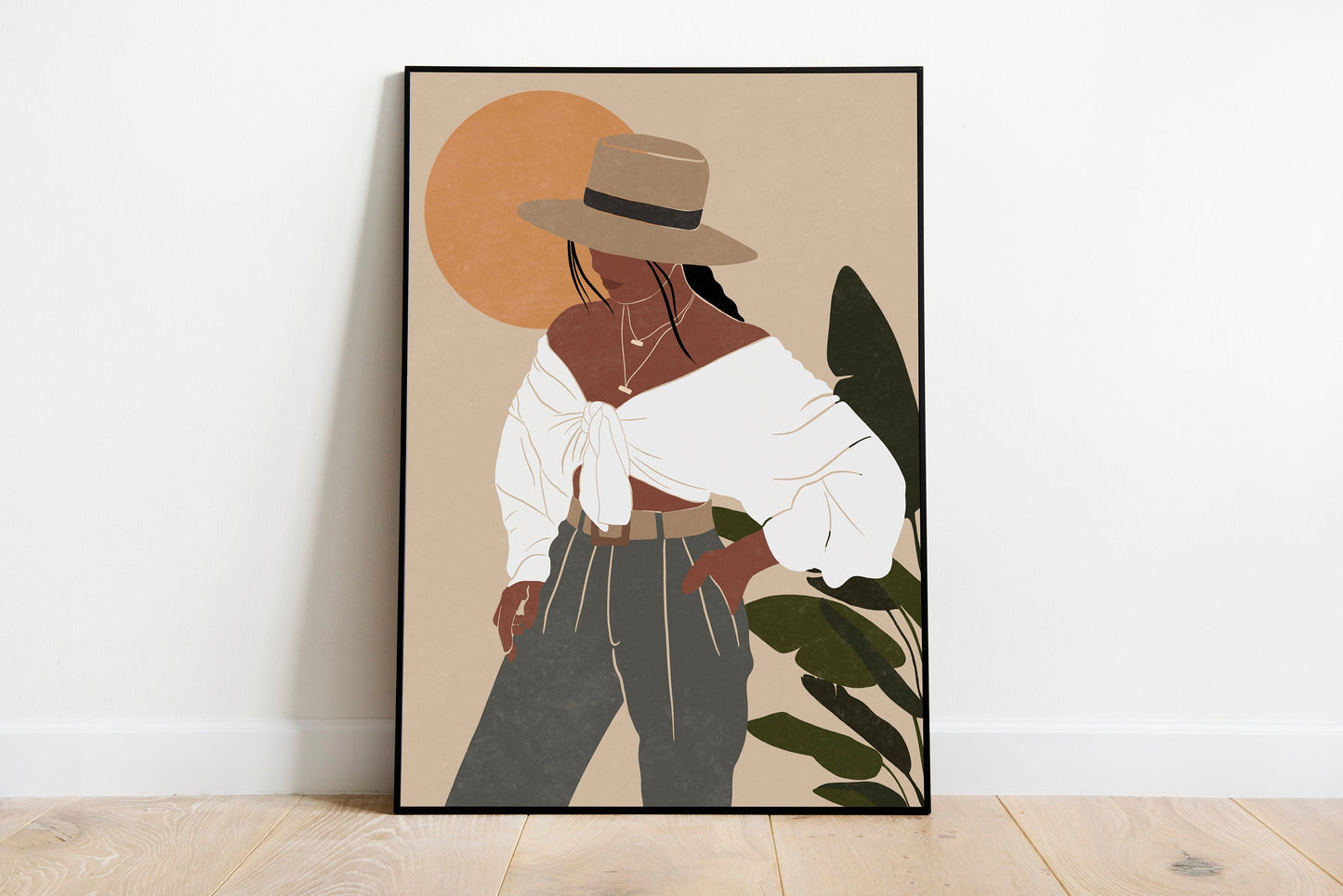 with hat art African American woman art Black girl magic art Boho woman art Black female print wall art.
