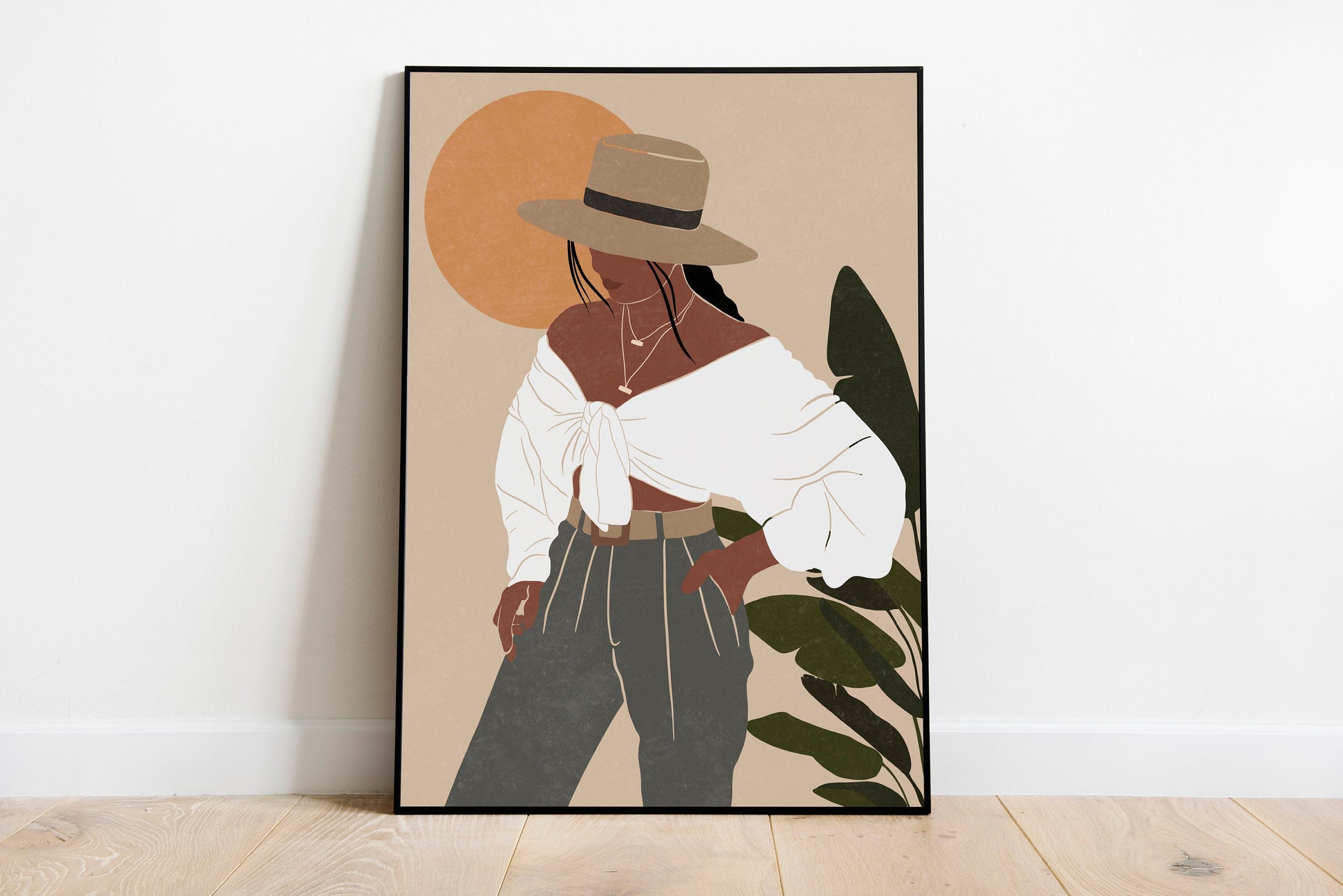 with hat art African American woman art Black girl magic art Boho woman art Black female print wall art.