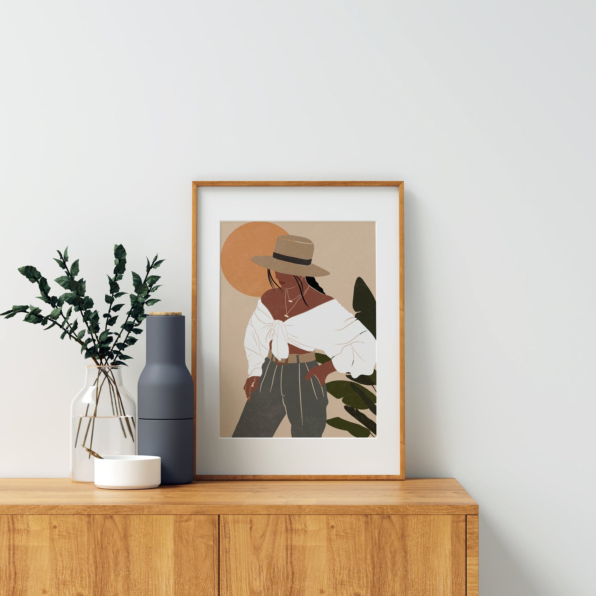 Black girl portrait with hat art African American woman art Black girl magic art Boho woman art Fashion print Black female print wall art.