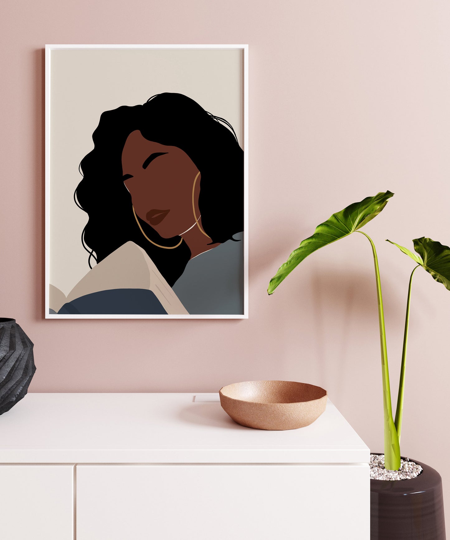 Girl Reading Print, Black art, African American art, Boho Woman illustration, Woman Print, Book Lover Art, Fashion Print, Library Wall Art.