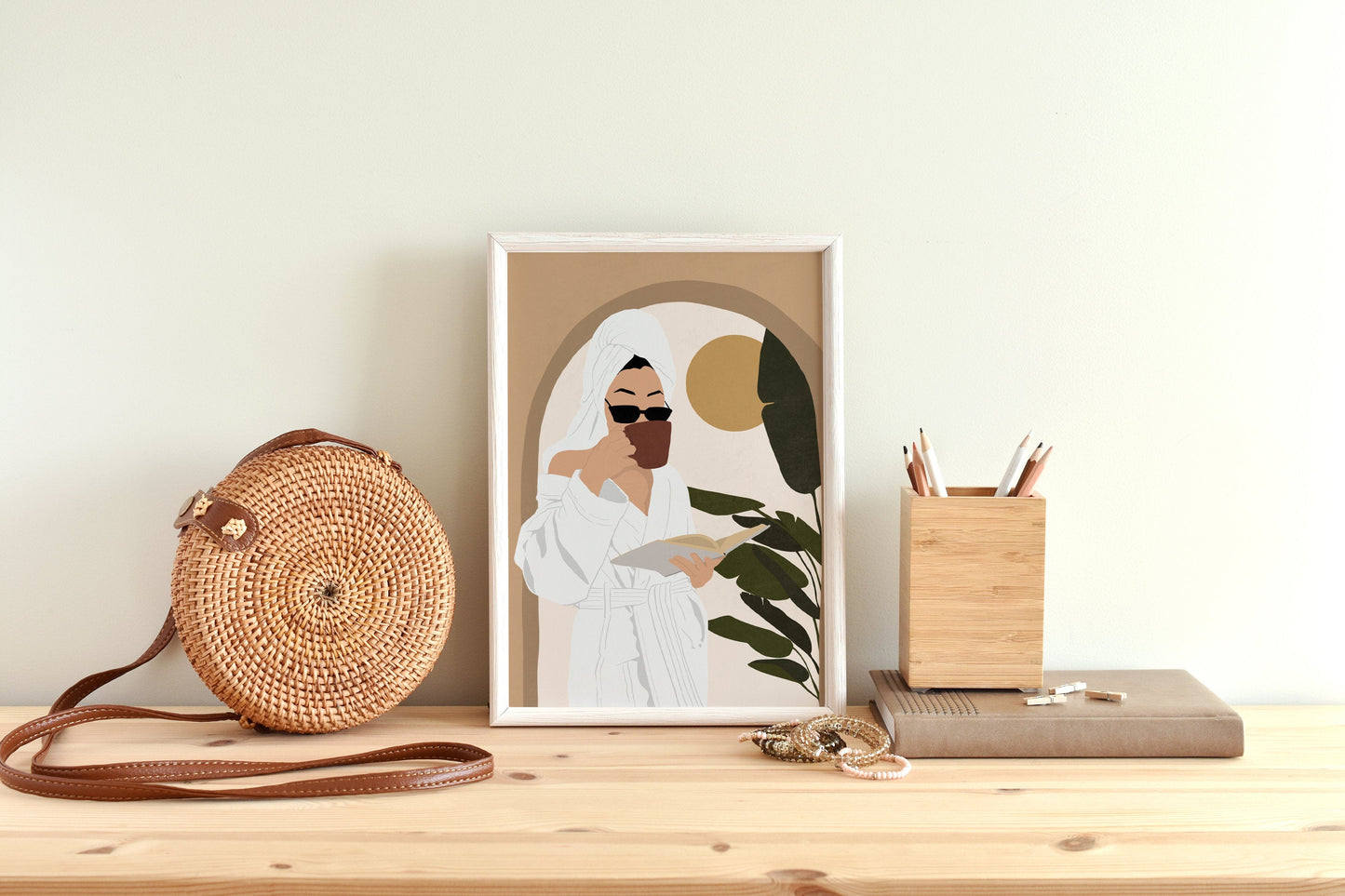 Woman Wall Art, Abstract Female Print, Coffee Lover Gift, Earthy Tone Print, Boho woman Wall Decor, Mid Century Print, Modern Girl Print.