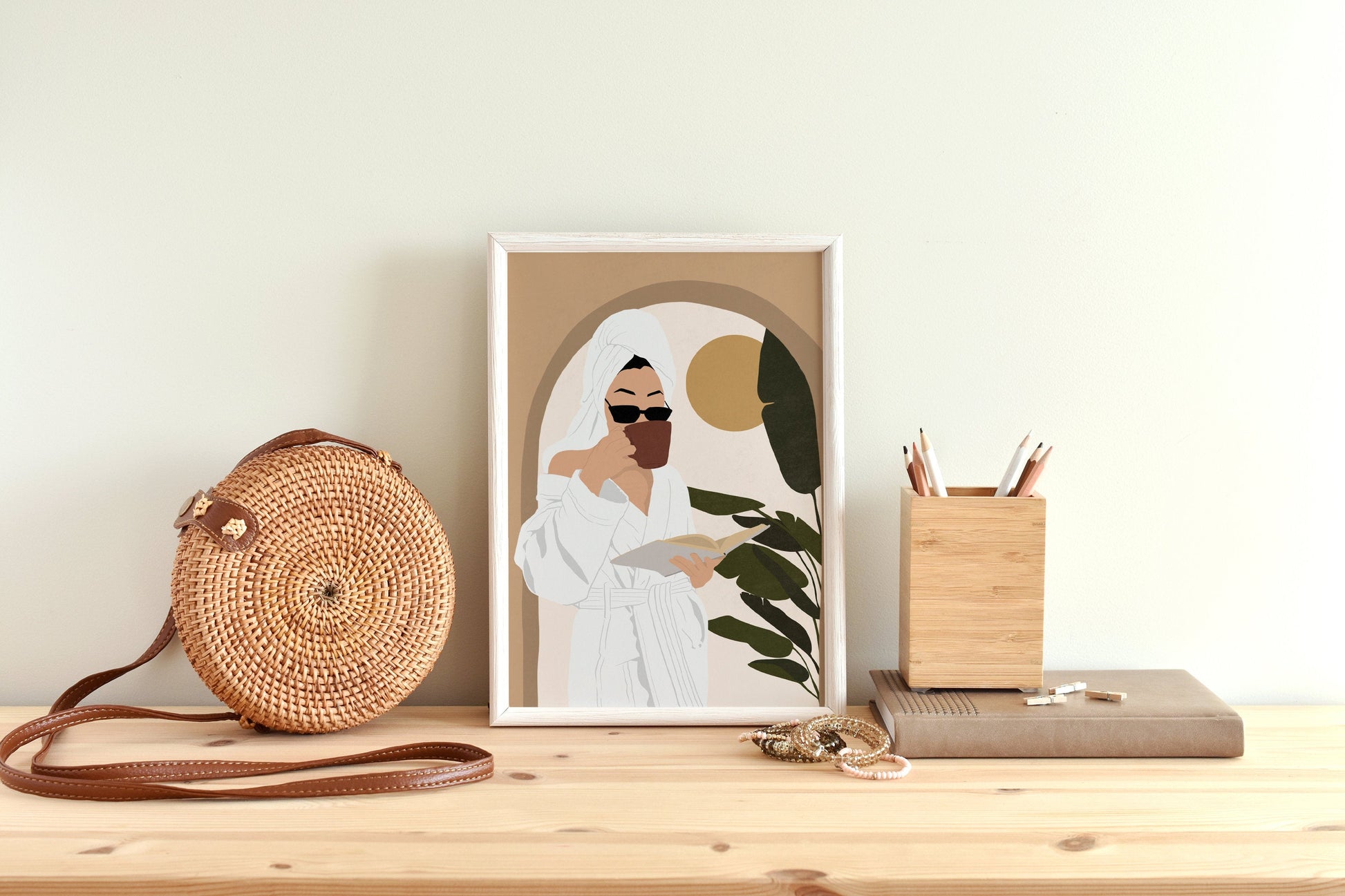 Woman Wall Art, Abstract Female Print, Coffee Lover Gift, Earthy Tone Print, Boho woman Wall Decor, Mid Century Print, Modern Girl Print.