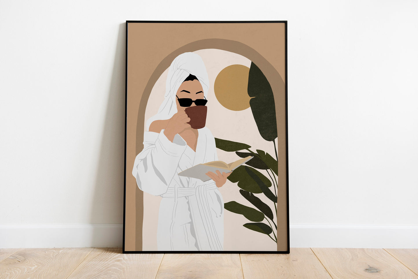 Woman Poster, Female Print, Coffee Lover Gift, Earthy Tone Print, Boho woman Wall Decor Print, Modern Girl Print.
