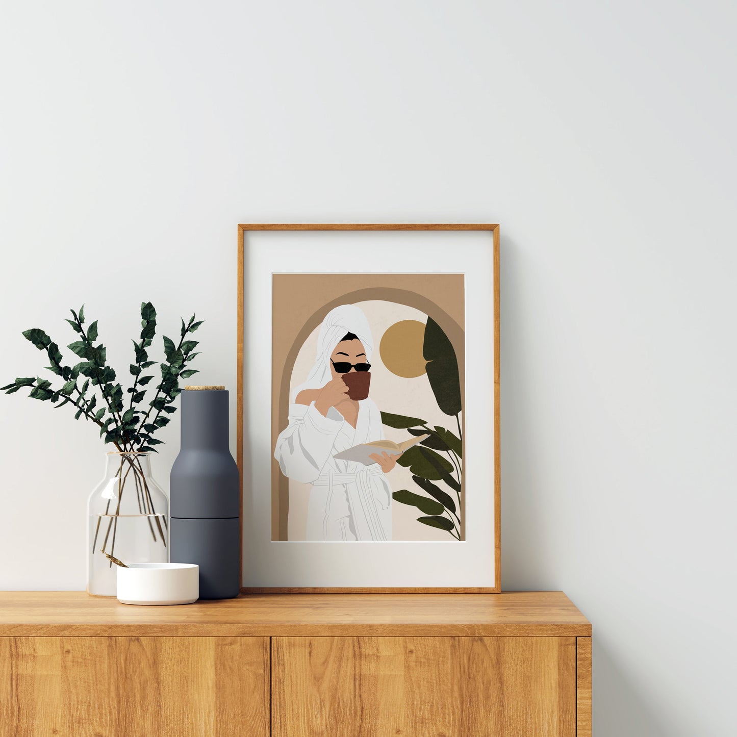 Woman Wall Art, Abstract Female Print, Coffee Lover Gift, Earthy Tone Print, Boho woman Wall Decor, Mid Century Print, Modern Girl Print.