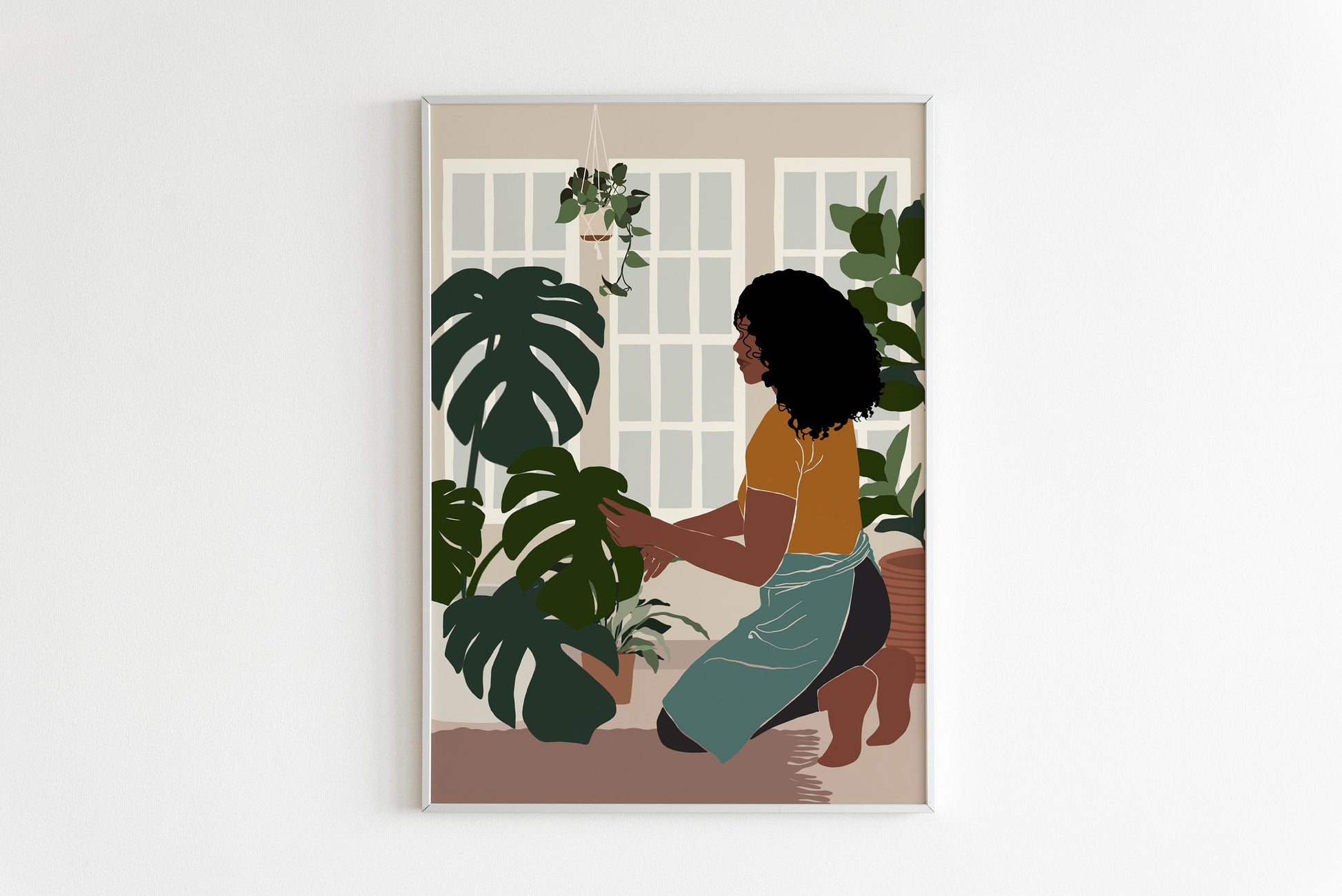 Black art, Black girl poster, African Girl Art, Plant Lover Gift, Black Woman Art, African American art, Modern Mid Century, Indoor Plants.