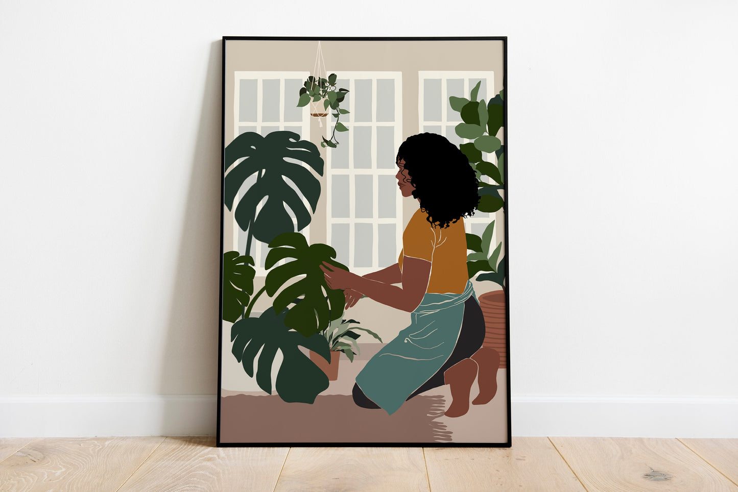 Black art, Black girl poster, African Girl Art, Plant Lover Gift, Black Woman Art, African American art, Indoor Plants.