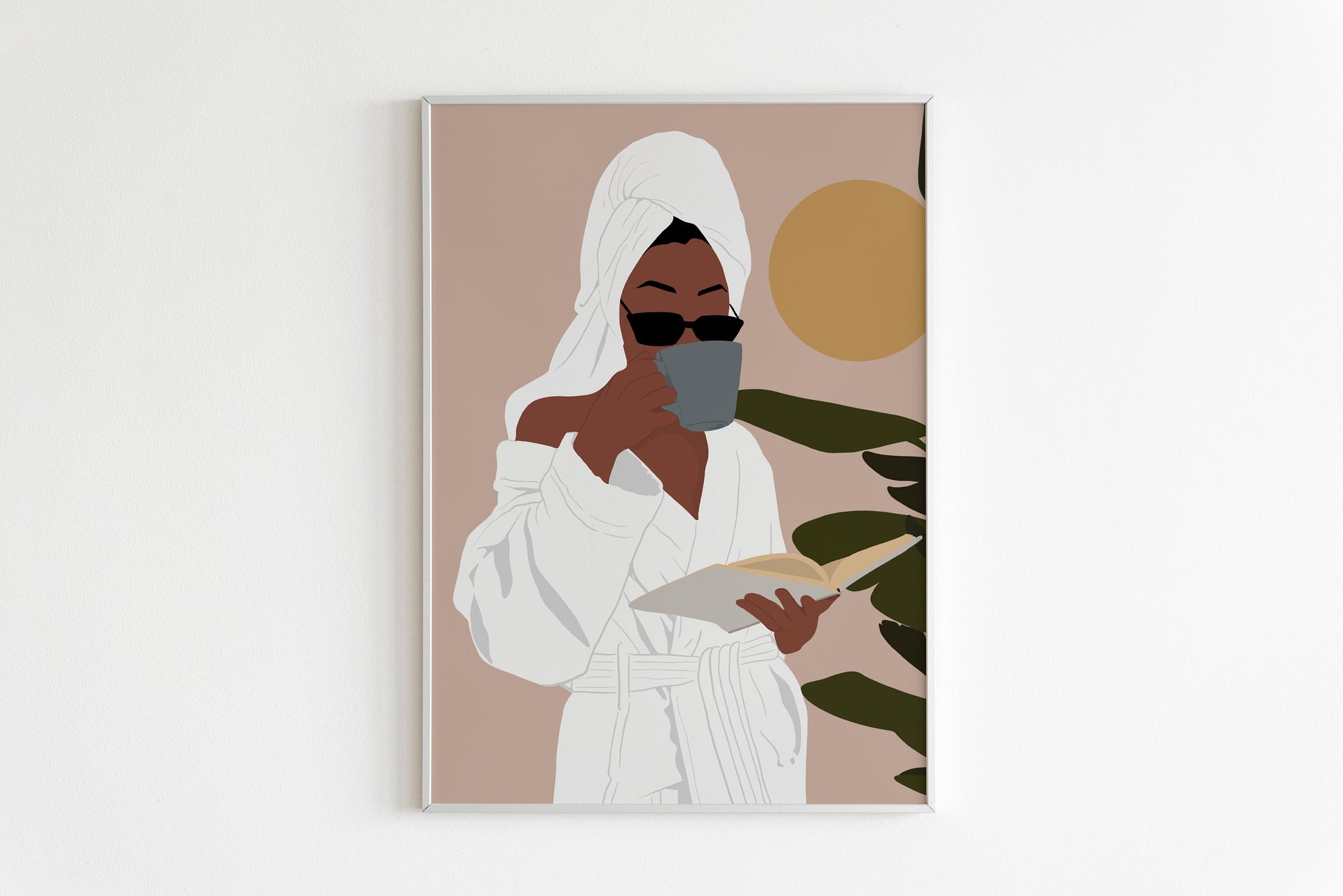 Modern black Woman Wall Art, Coffee Lover Gift, Abstract Female , Earthy Tone Print, Boho Girl Wall Decor, African American art , Girl Print