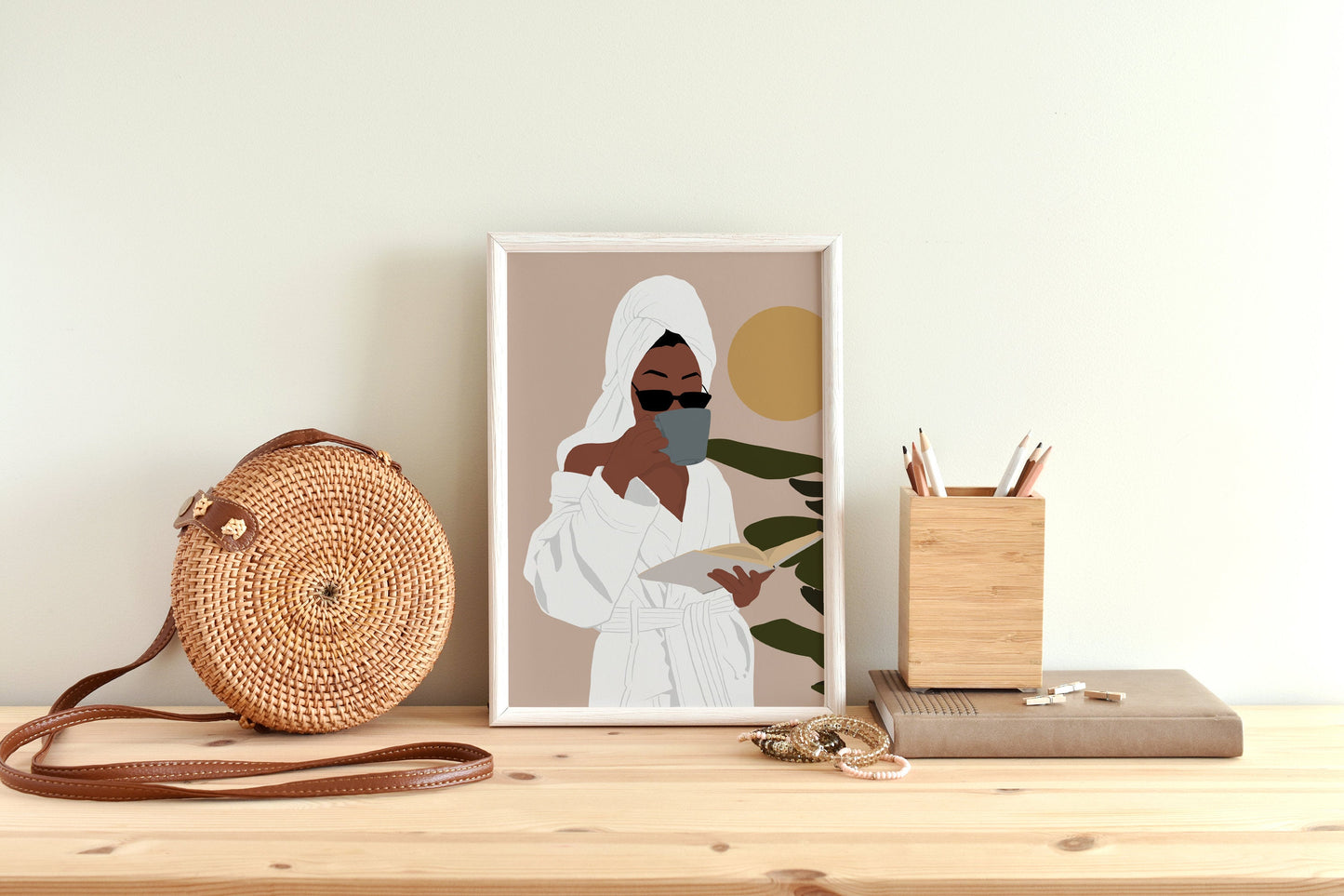 Modern black Woman Wall Art, Coffee Lover Gift, Abstract Female , Earthy Tone Print, Boho Girl Wall Decor, African American art , Girl Print
