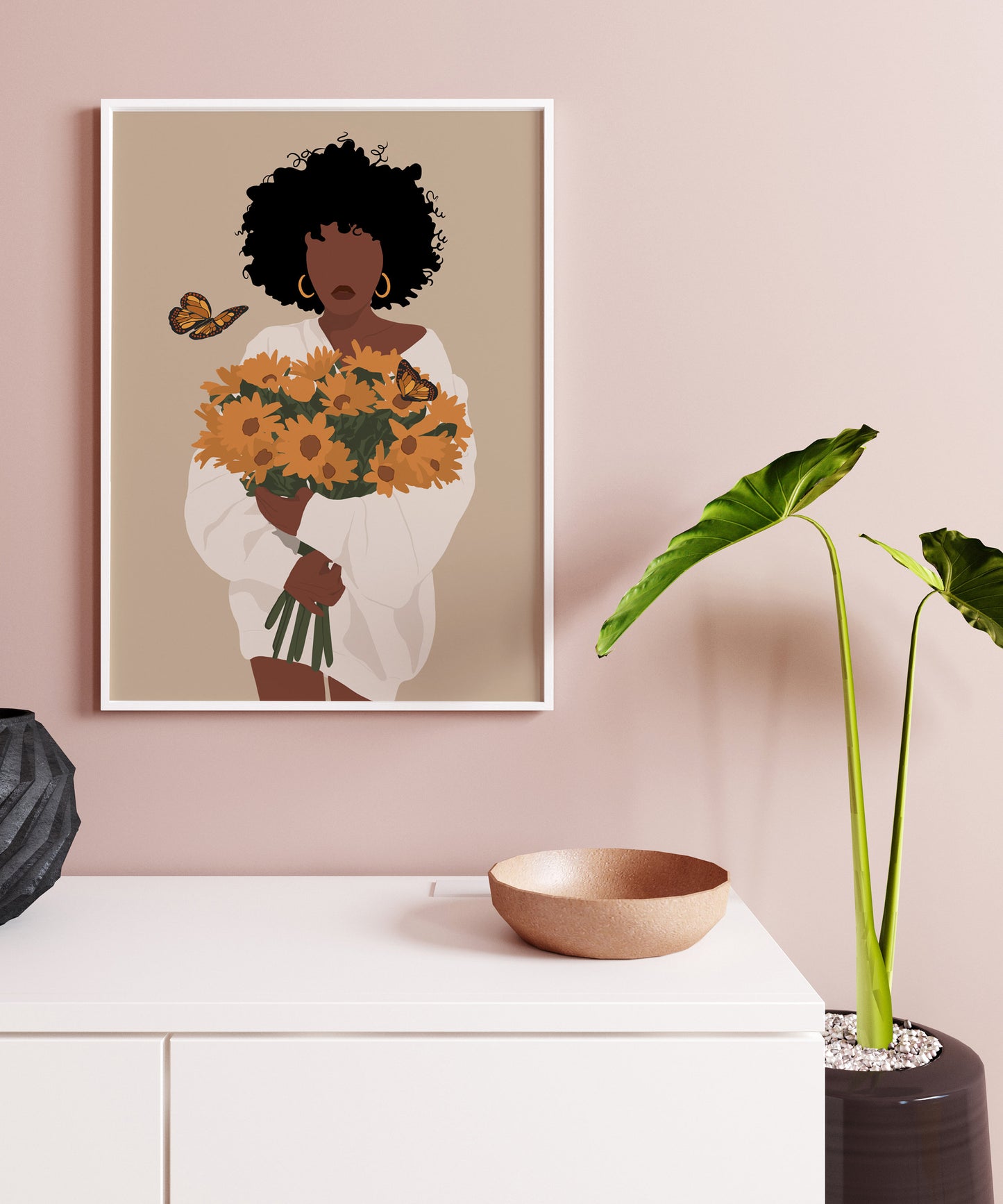 Black art, Black woman art, African American Art, Black Girl Art, Woman Art Decor, Modern Wall Art, Fashion Flower Art, Boho Wall Art.