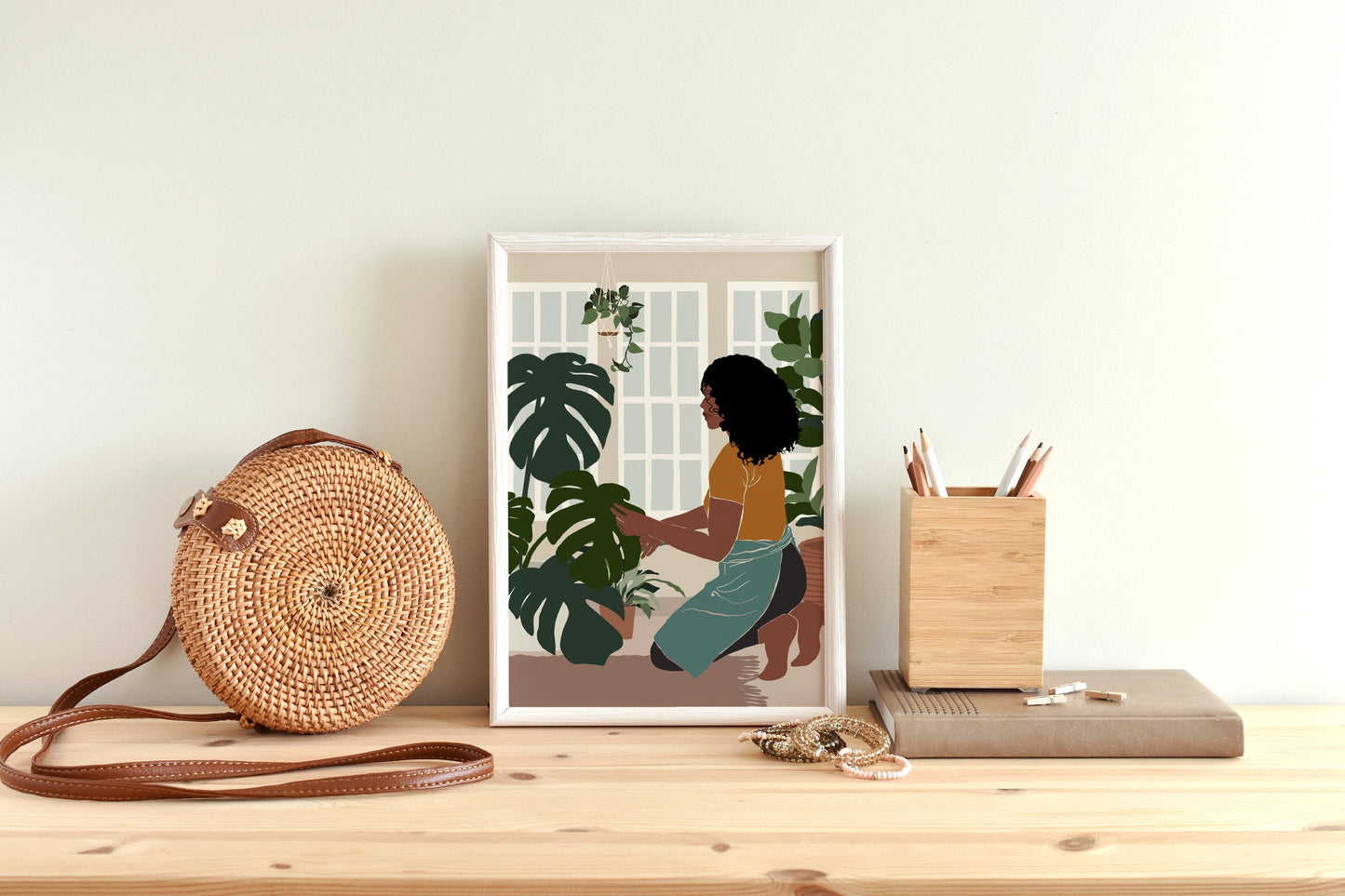 Black art, Black girl poster, African Girl Art, Plant Lover Gift, Black Woman Art, African American art, Modern Mid Century, Indoor Plants.