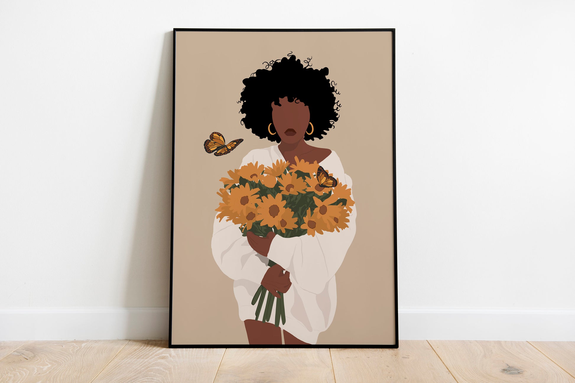 Black art, Black woman art, African American Art Decor, Fashion Flower Art, Boho Poster.
