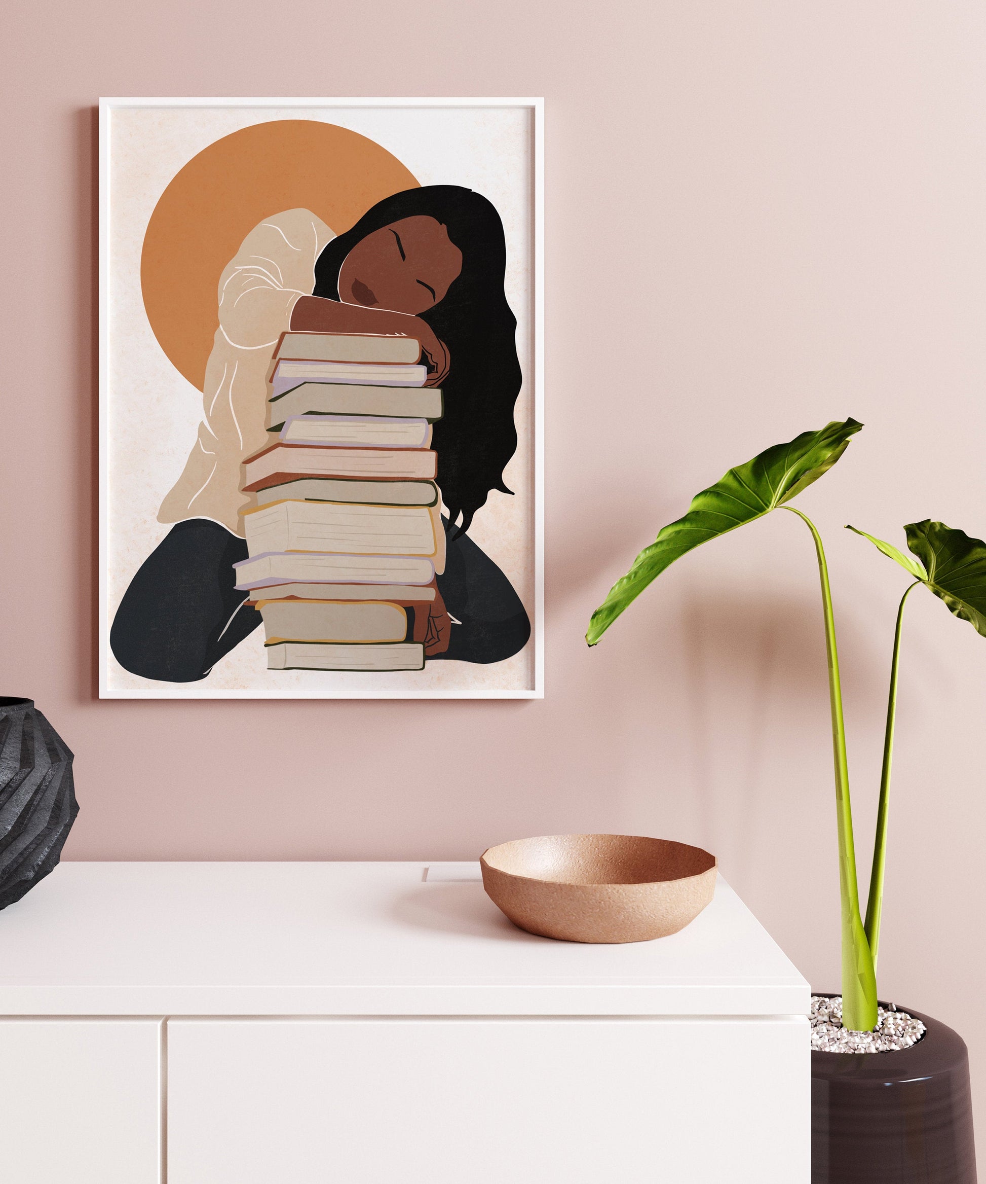 Black Woman Art, Boho Wall Art, Girl and Book Art, African Girl Wall Art, Printable Wall Art, Book Wall Art, Female Print Art, Modern Art.