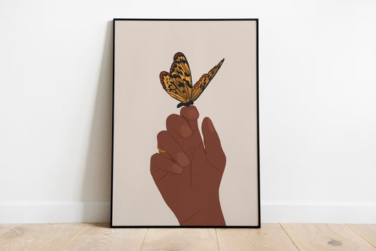 Black art, Hand with butterfly art, Hand Art Print, Hands Wall Print, Poster, Black Hands Poster ,Boho Hands poster.