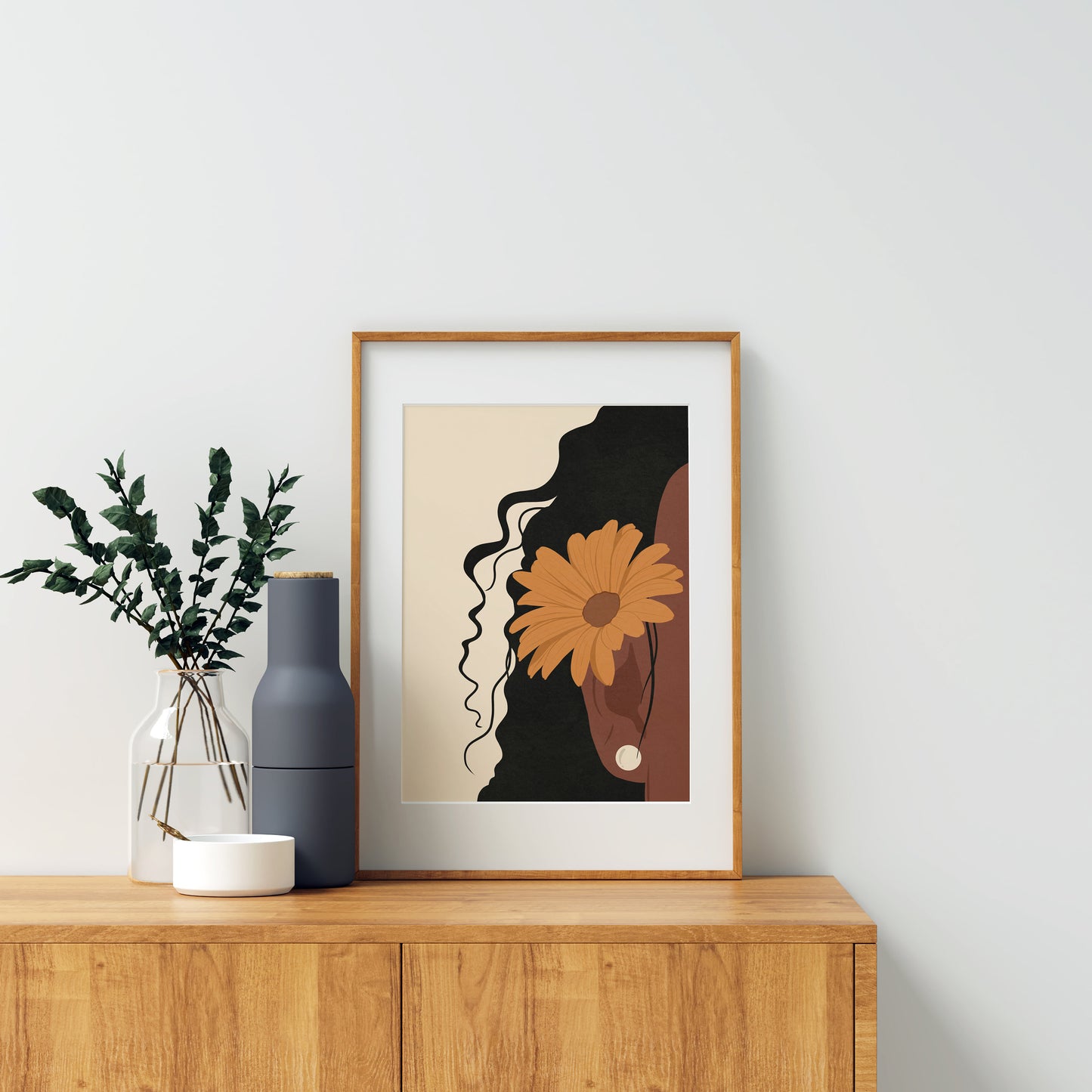 Black Girl Wall Art, Boho Art, Fashion print, Printable Art, Black woman wall art,Botanical art, African American art, Mid century wall art.