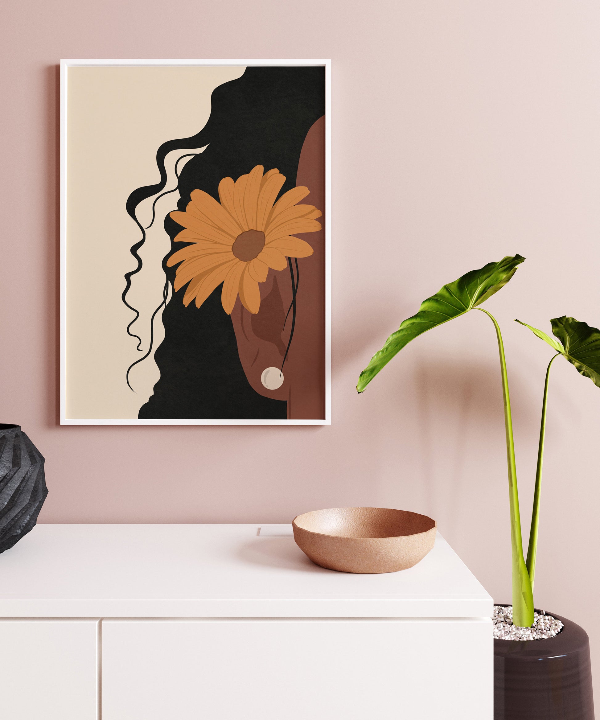 Black Girl Wall Art, Boho Art, Fashion print, Printable Art, Black woman wall art,Botanical art, African American art, Mid century wall art.