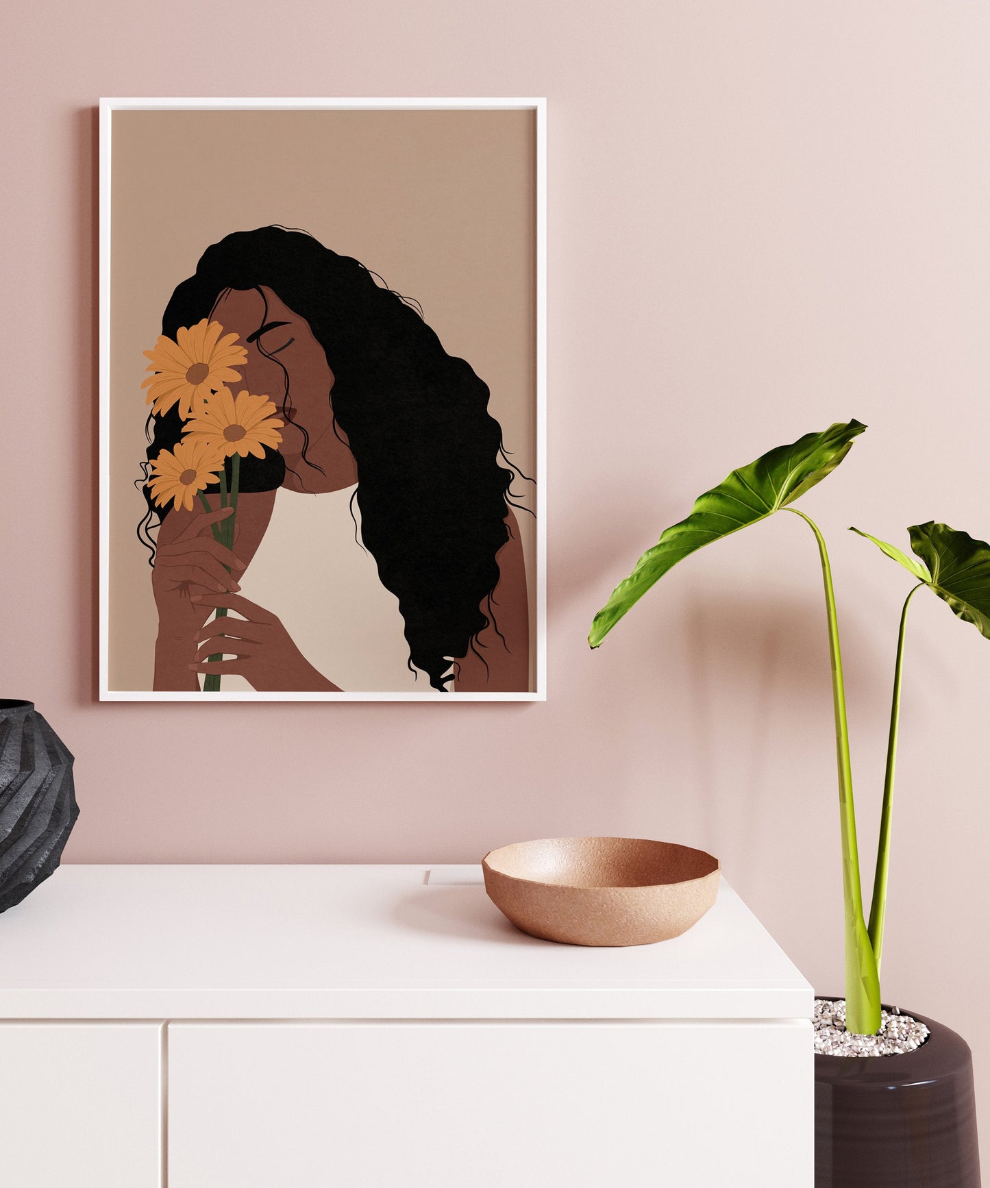 Black Woman Art, African American Art, Female Portrait, Flower Girl, Black Girl Art, Flower Lover Art, Lover Art, Black Art, Girl Flower.