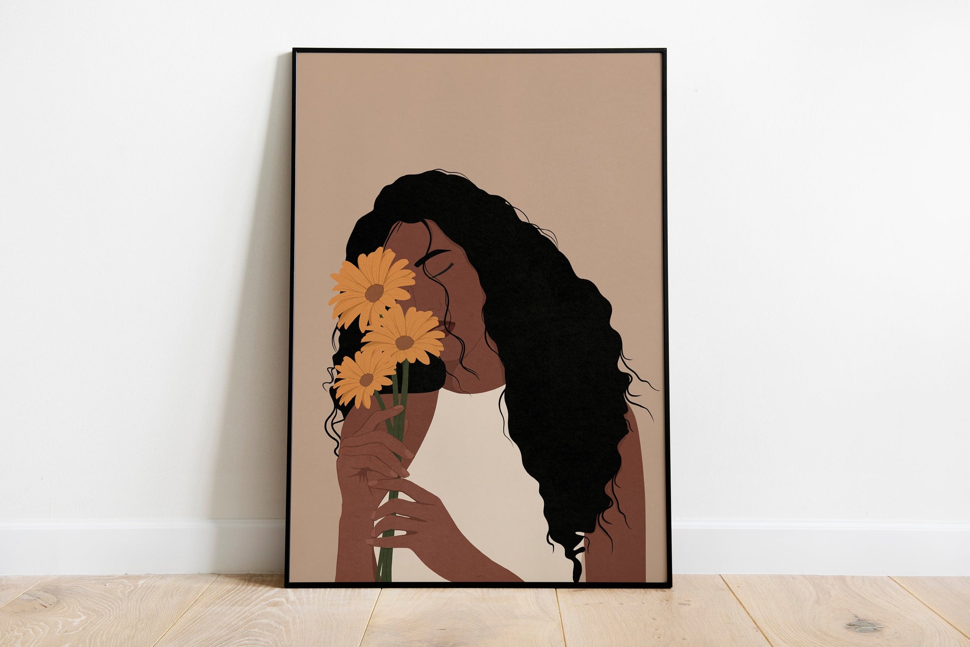 Black Woman Art, African American Art, Female Portrait, Flower Girl, Black Girl Art, Flower Black Art, Girl Flower.