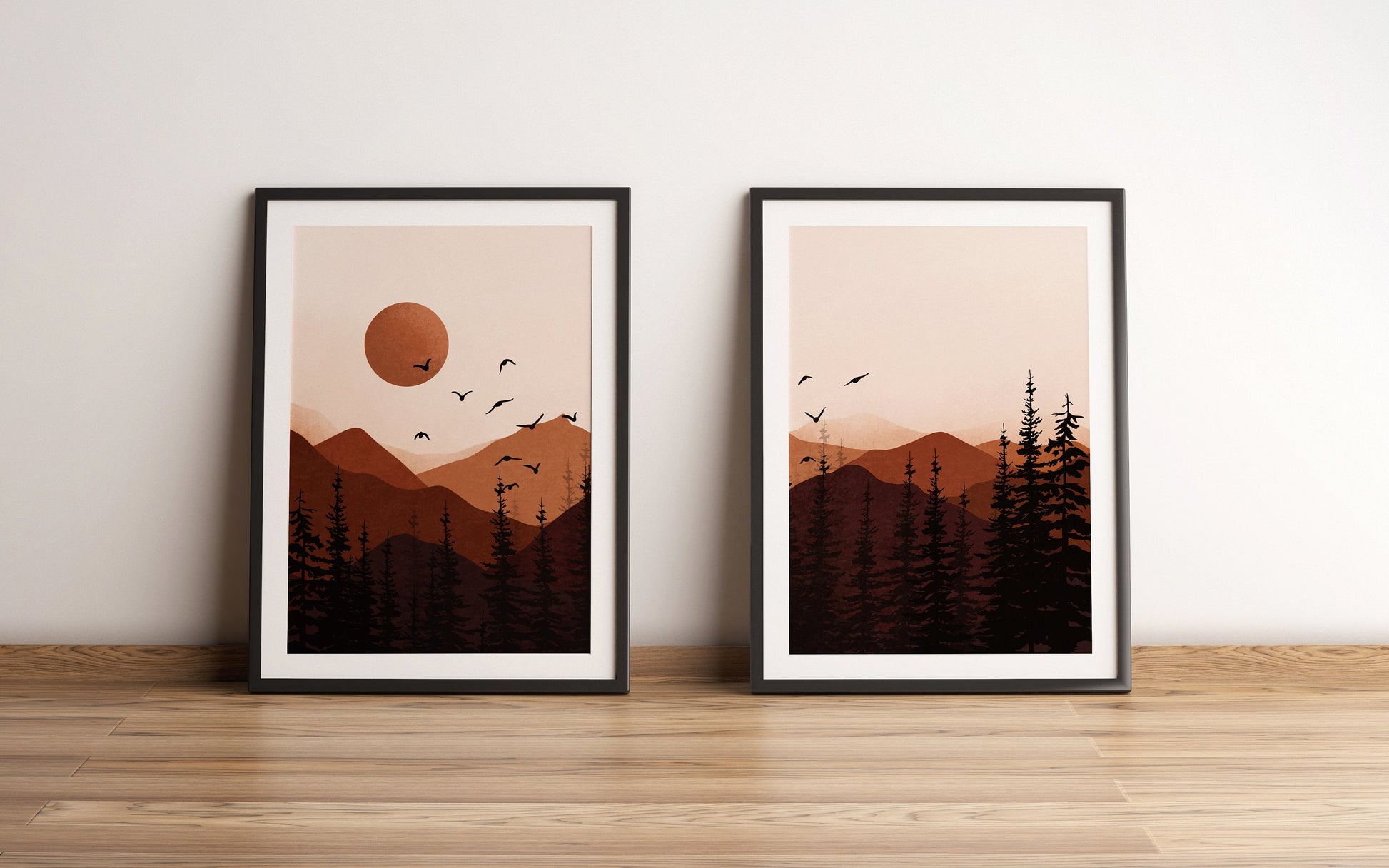 Terracotta Sun Mountain Art, Burnt Orange Sun, Mid Century Modern Art, Boho Wall Art, Boho Landscape, Mountain Wall Art, Sun Printable Art.