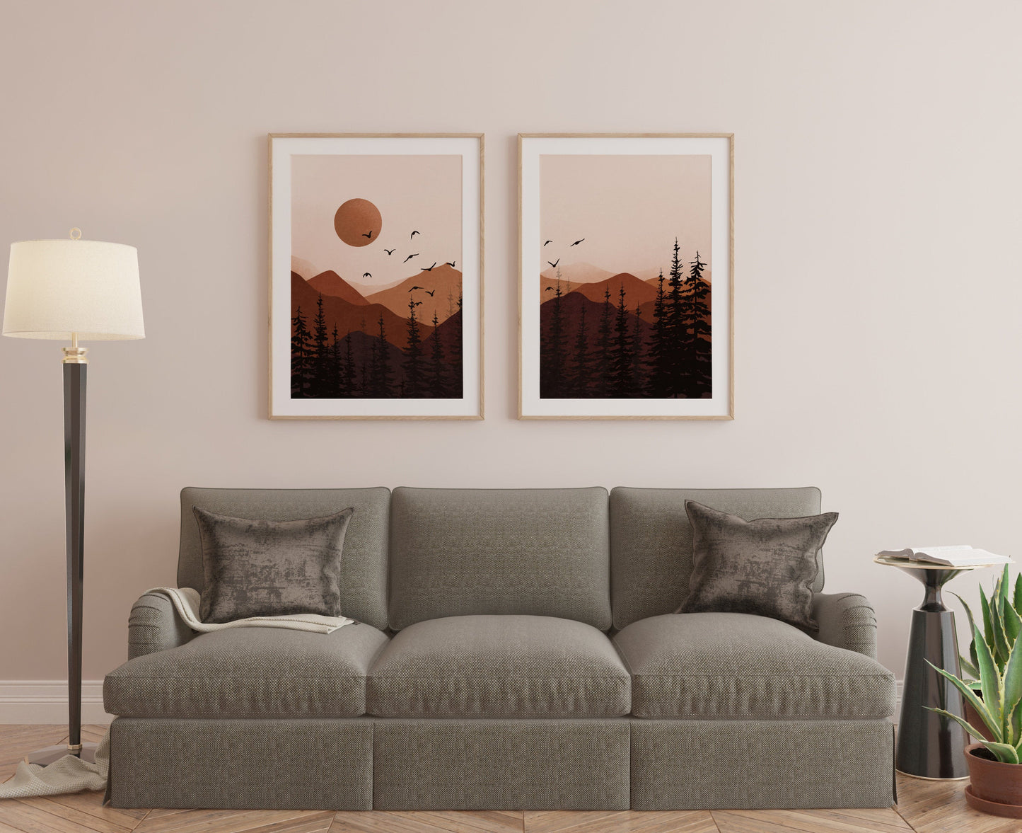 Terracotta Sun Mountain Art, Burnt Orange Sun, Mid Century Modern Art, Boho Wall Art, Boho Landscape, Mountain Wall Art, Sun Printable Art.