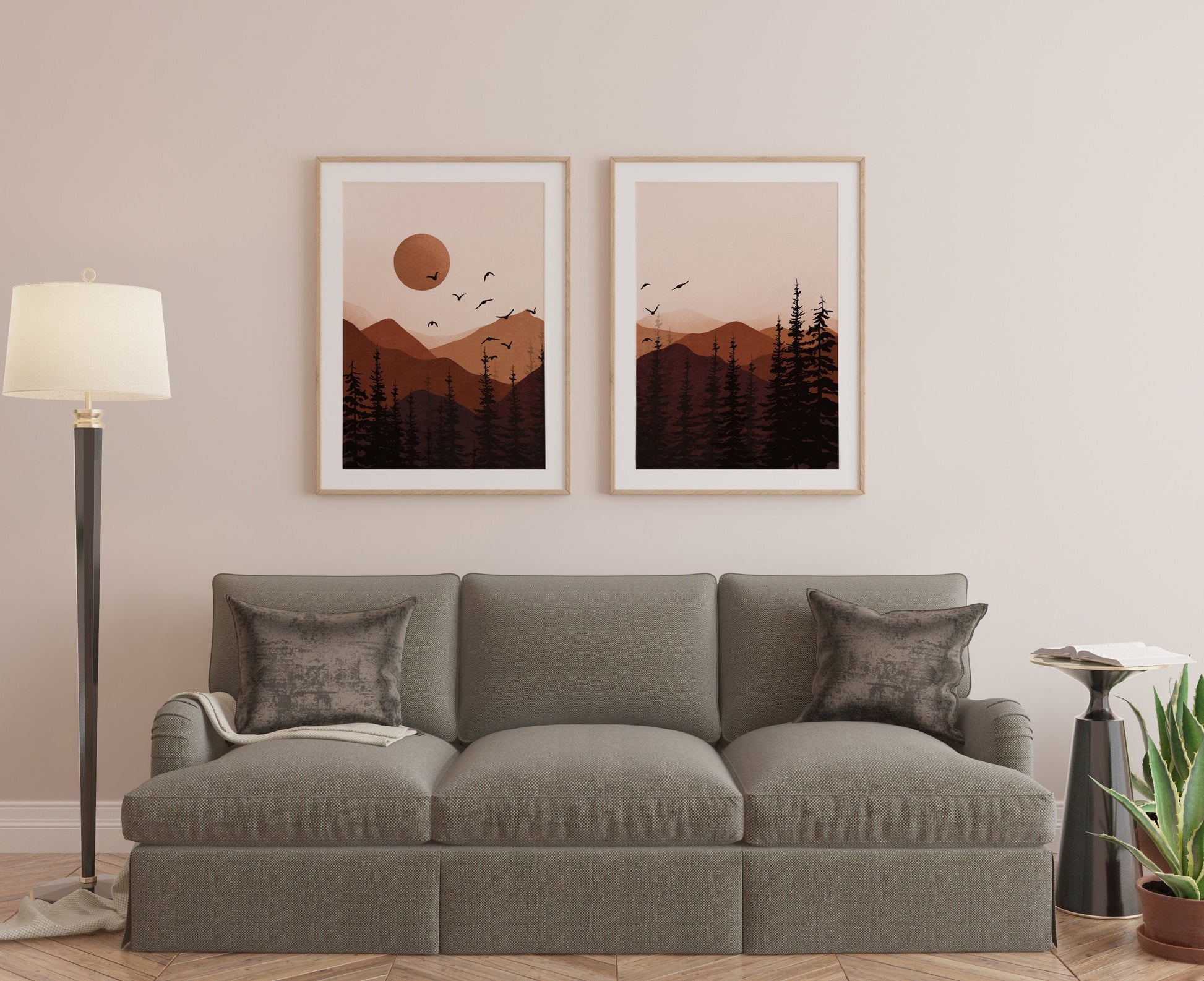 Terracotta Sun Mountain Art, Burnt Orange Sun, Mid Century Modern Art, Boho Wall Art, Boho Landscape, Mountain Wall Art, Sun Printable Art.