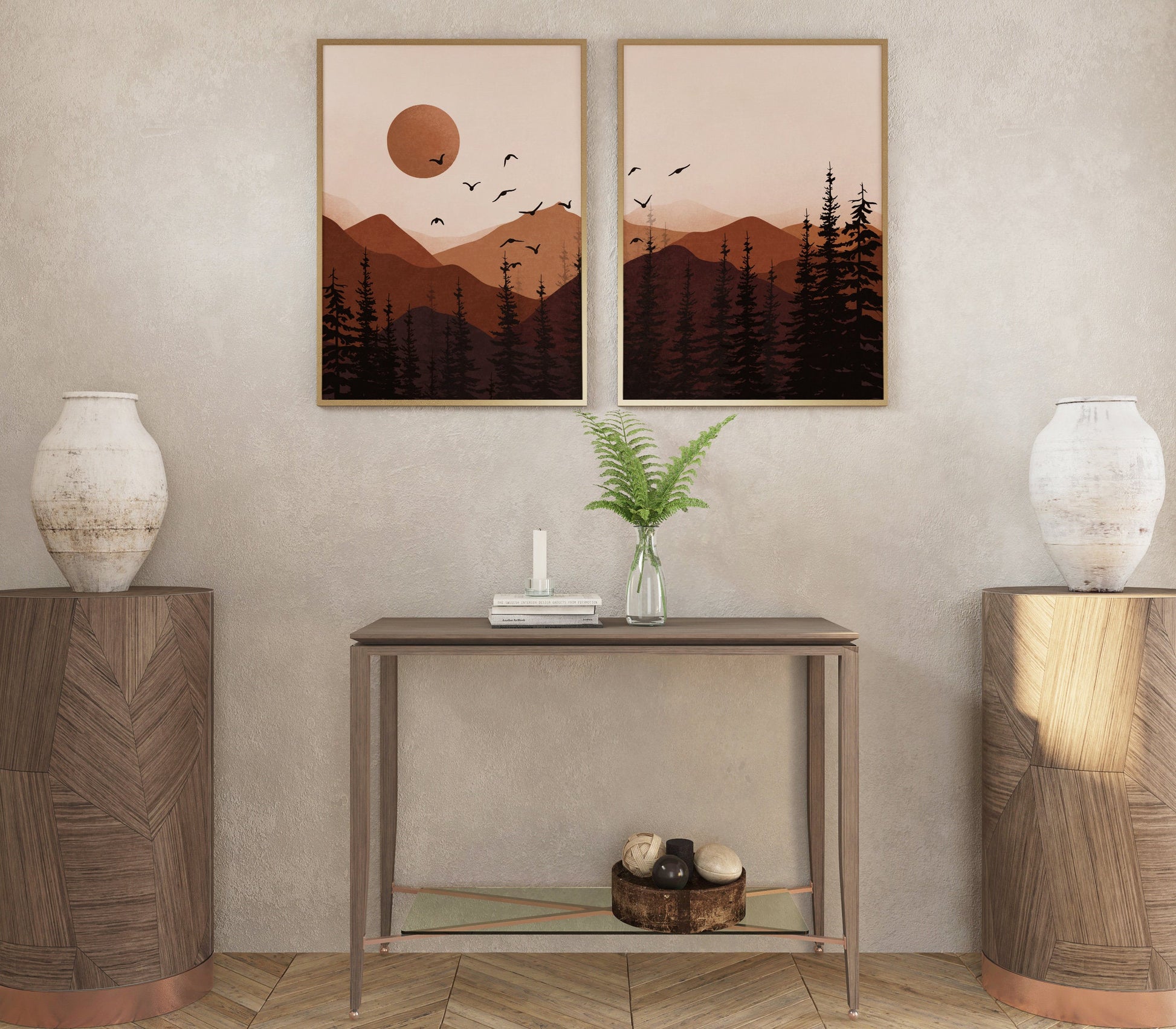Terracotta Sun Mountain Art, Burnt Orange Sun, Mid Century Modern Art, Boho Wall Art, Boho Landscape, Mountain Wall Art, Sun Printable Art.