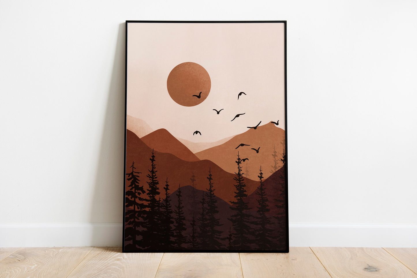 Terracotta Sun Mountain Art, Burnt Orange Sun, Mid Century Modern Art, Boho Wall Art, Boho Landscape, Mountain Wall Art, Sun Printable Art.