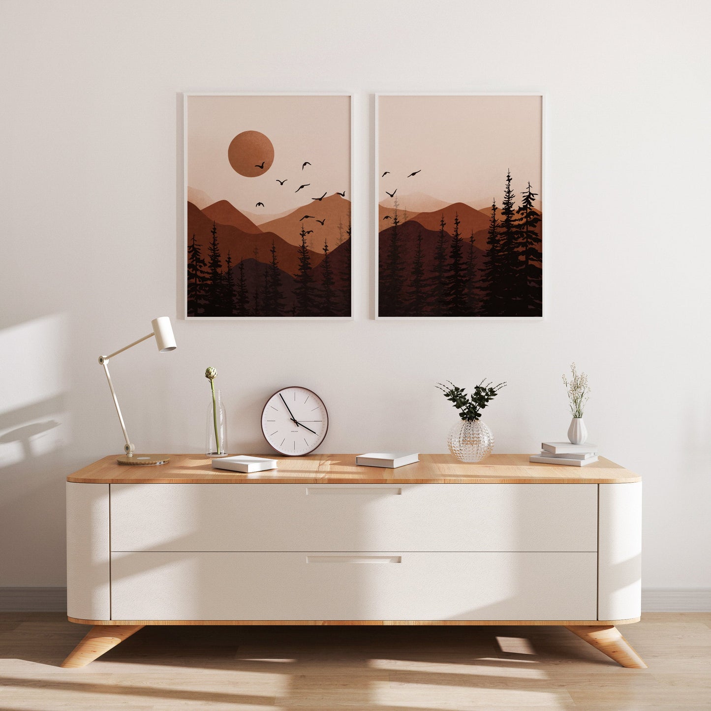 Terracotta Sun Mountain Art, Burnt Orange Sun Boho Poster, Boho Landscape, Mountain Poster, Sun Art.