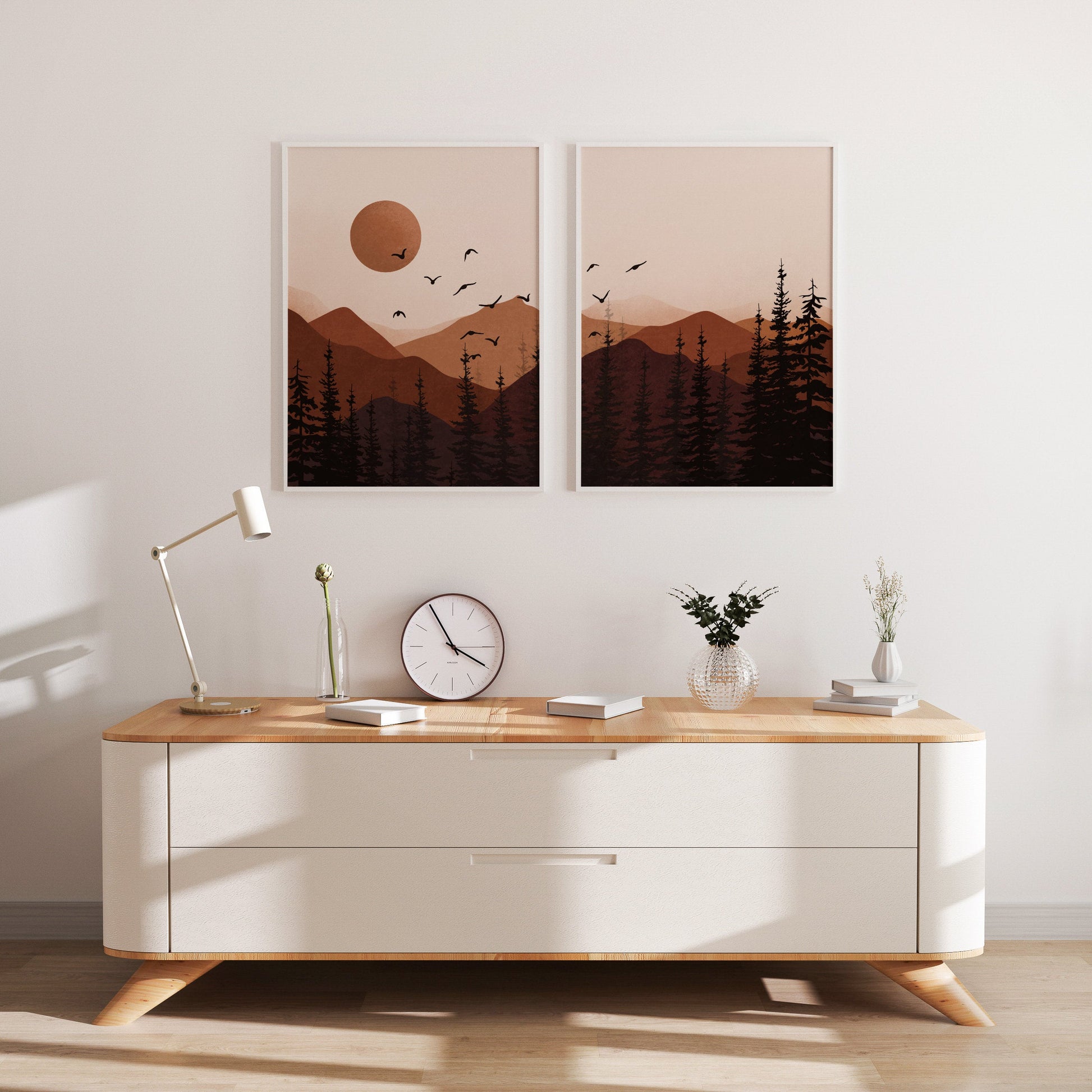 Terracotta Sun Mountain Art, Burnt Orange Sun Boho Poster, Boho Landscape, Mountain Poster, Sun Art.