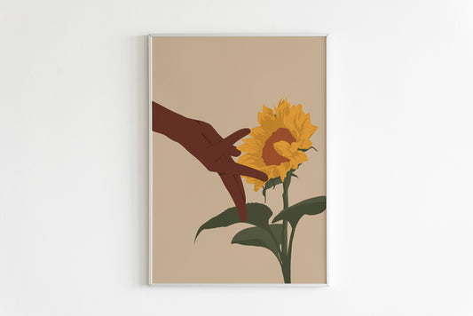Black Woman Art, Black Art, Black Hand Art, Girl Hand Art, Sunflower Art, Lover Flower Art, Black Girl, Girl And Flower.