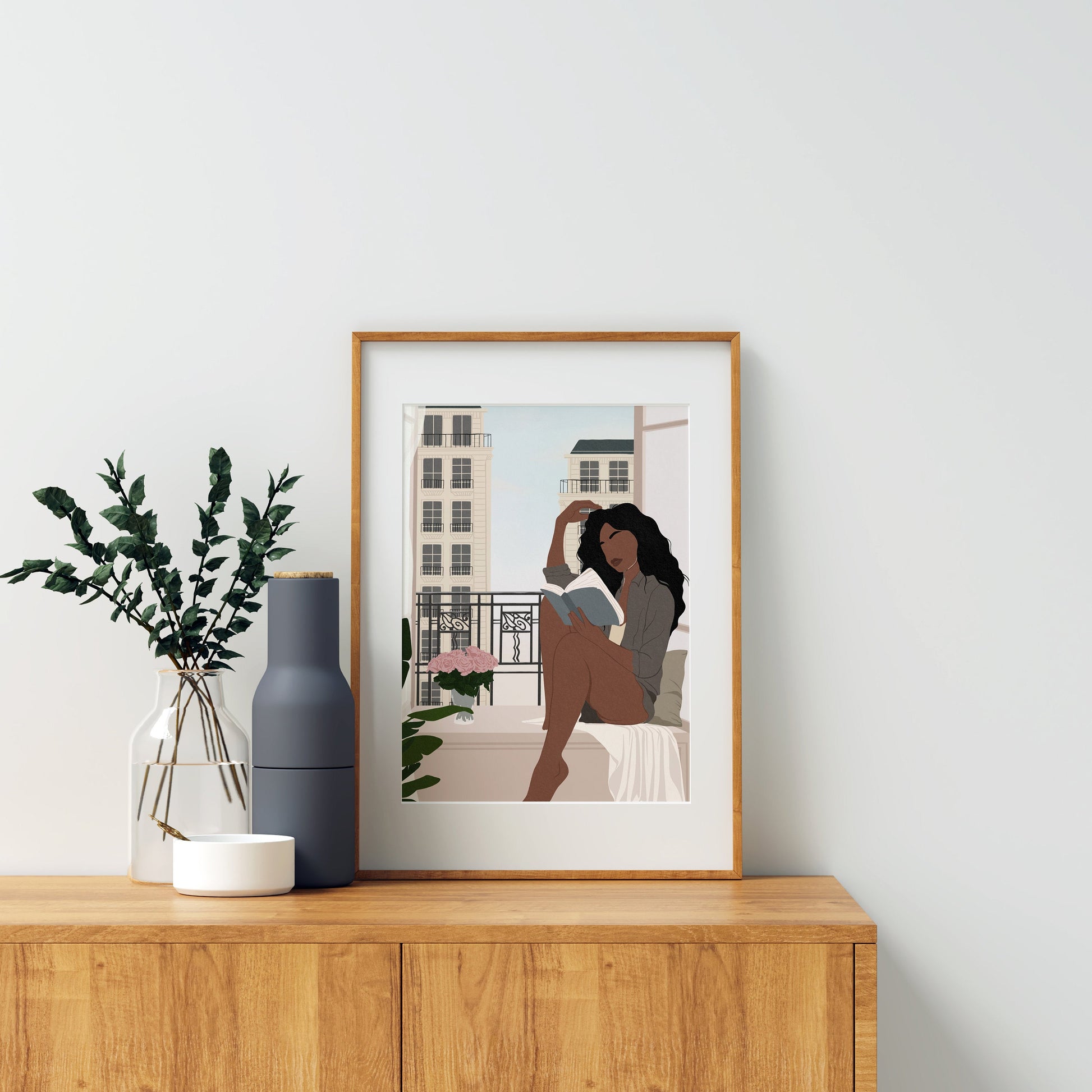 Black Woman Art, Black Girl Reading Book Art, Digital Download, INSTANT DOWNLOAD, Book Lover Art, Wall Decor, African American Art, City Art