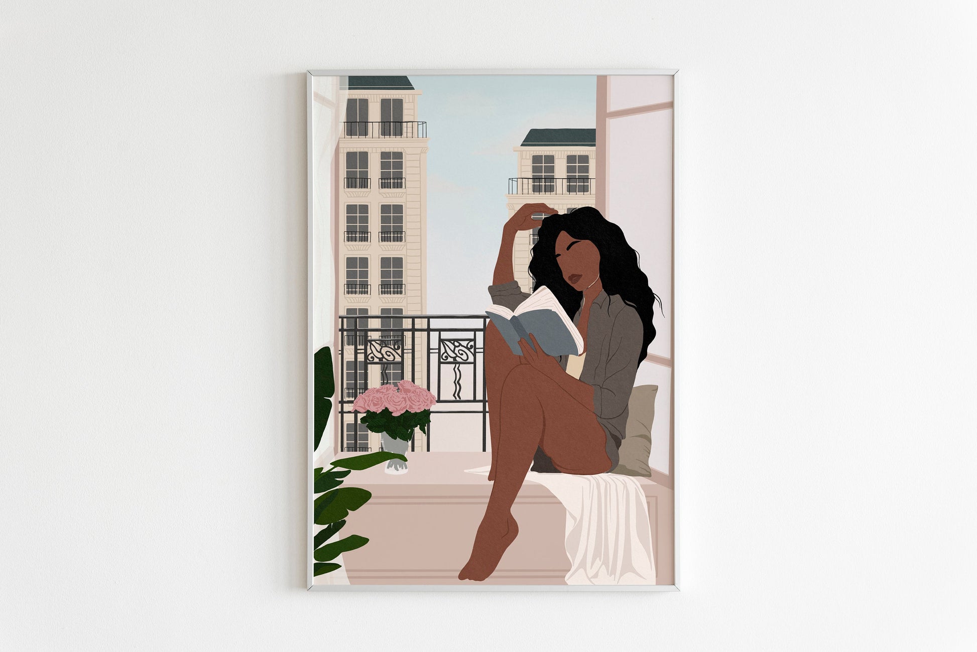 Black Woman Art, Black Girl Reading Book Art, Digital Download, INSTANT DOWNLOAD, Book Lover Art, Wall Decor, African American Art, City Art