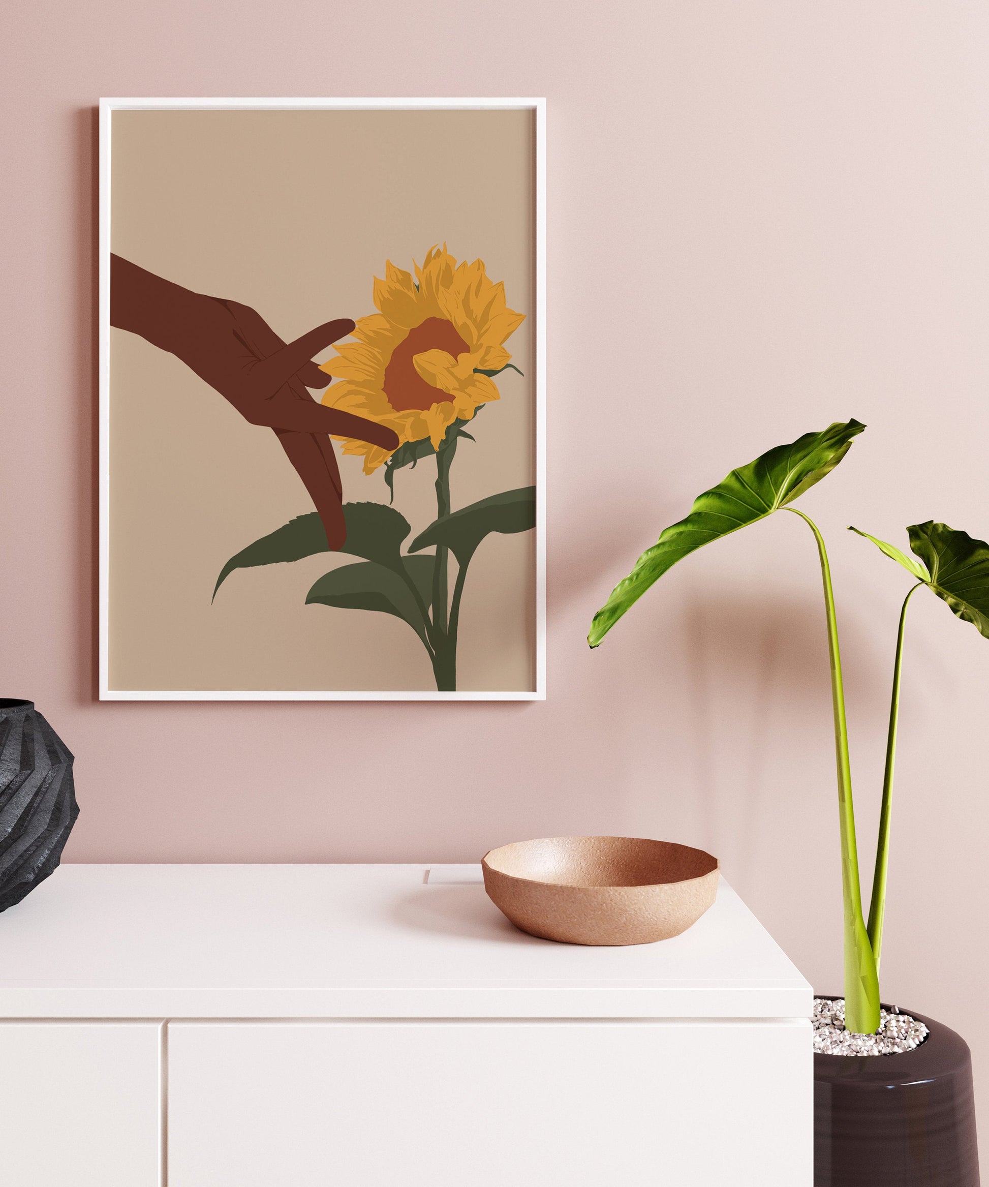 Black Woman Art, Black Art, Black Hand Art, Girl Hand Art, Sunflower Art, Lover Flower Art, Digital Download, Black Girl, Girl And Flower.