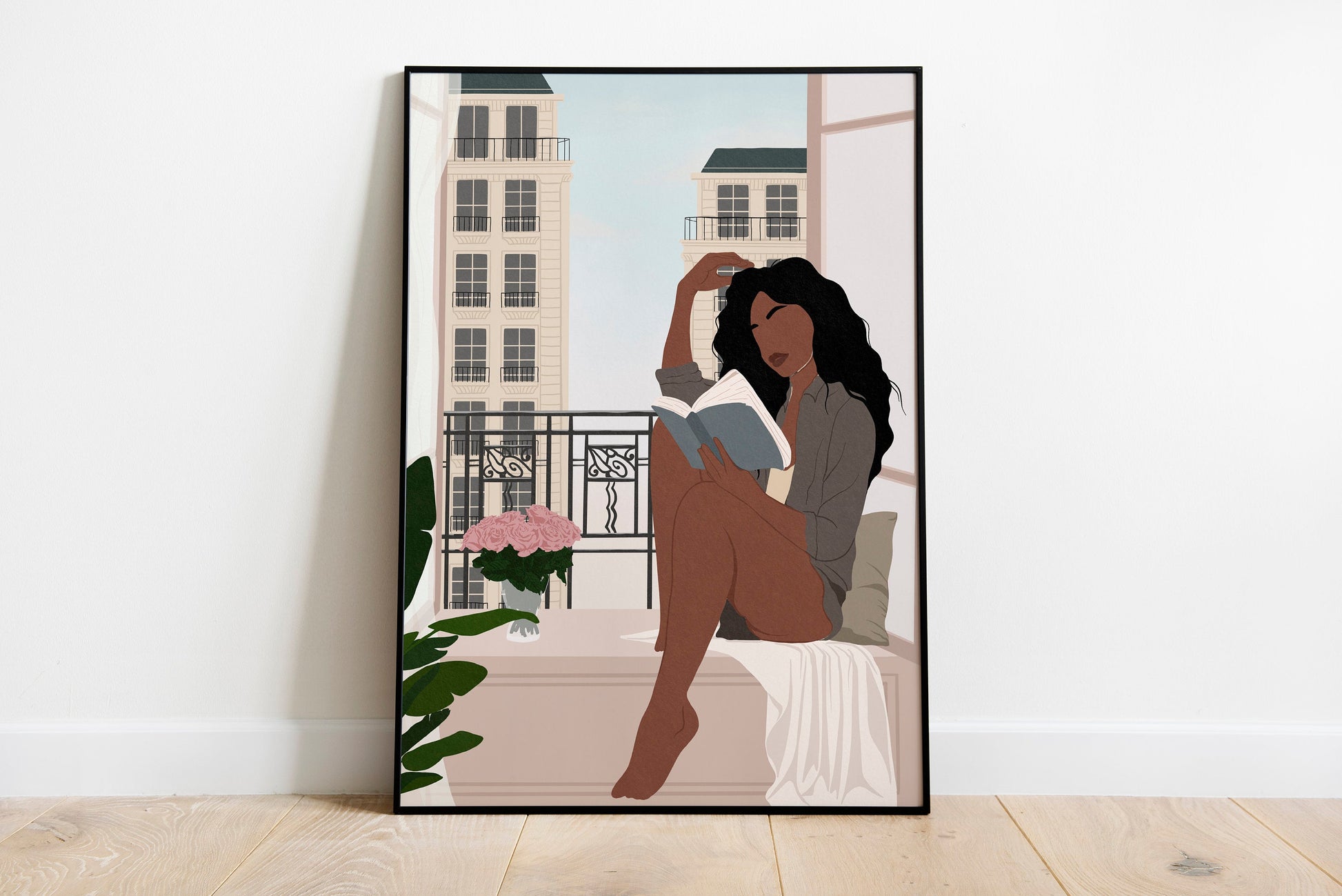 Black Woman Art, Black Girl Reading Book Art, Book Wall Decor, African American Art, City Art